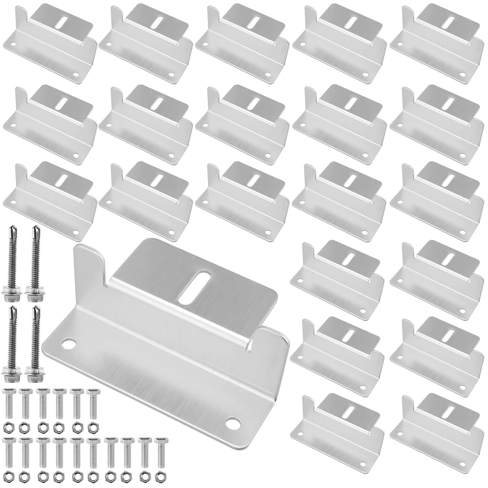 MUKLEI 24 Units Solar Panel Mounting Brackets, Z Brackets with Nuts and Bolts Solar Panel Z Brackets Bulk for Roof, RV, Boat, Silver