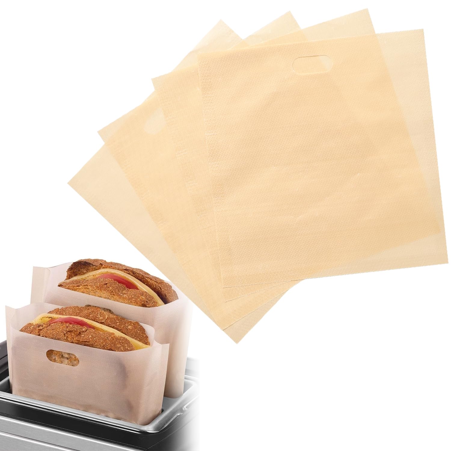4er Set Toastertüten Wiederverwendbar – Antihaft, Hitzebeständig, Für Sandwich, Pizza & Co., Gebrochenes Weiß