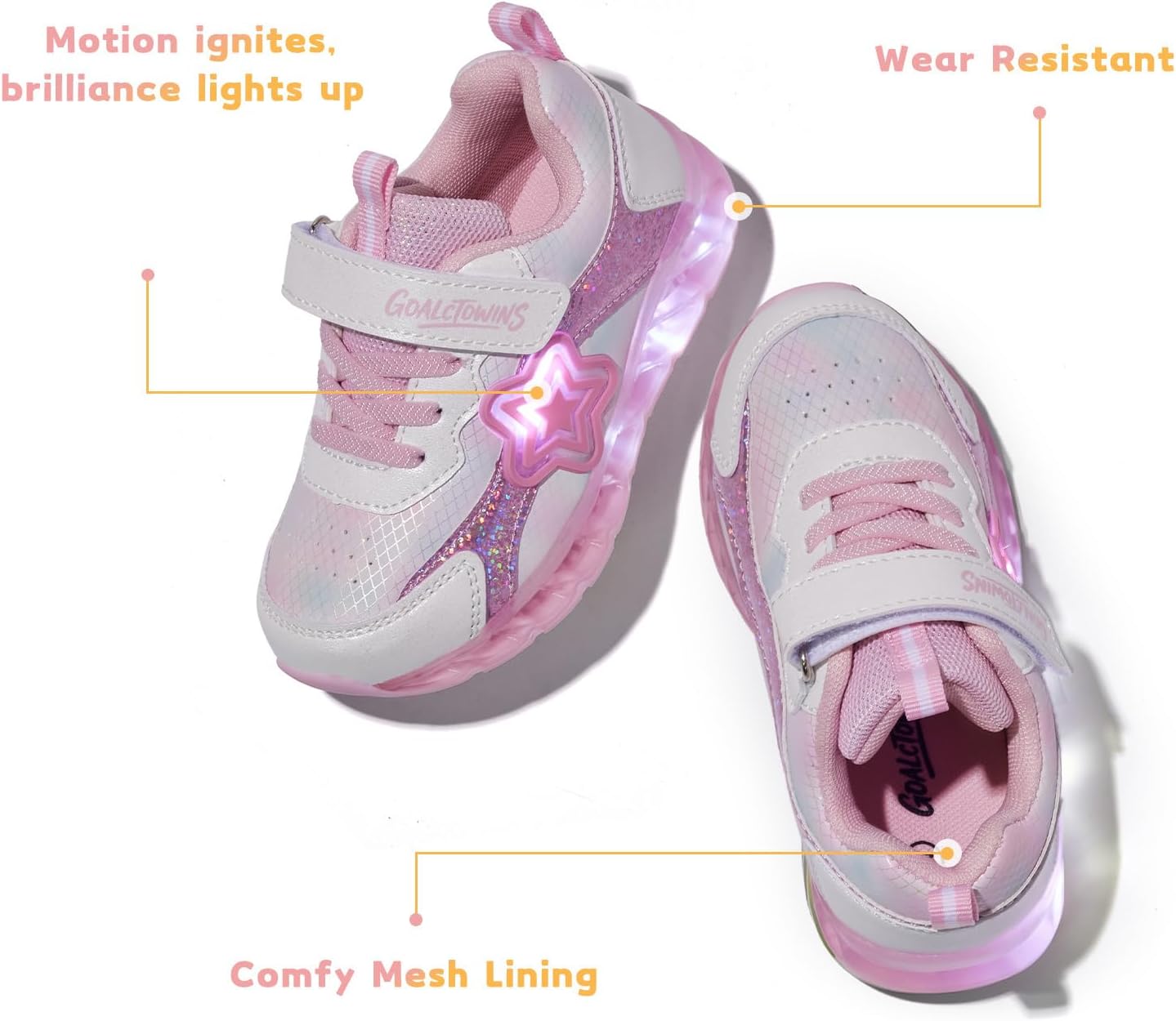 Toddler Light Up Shoes for Girls Boys，Little/Big Kids Non-Slip Led Sneakers with Hook and Loop，Athletic Running Walking Tennis Shoes Size 7-3 - Image 5