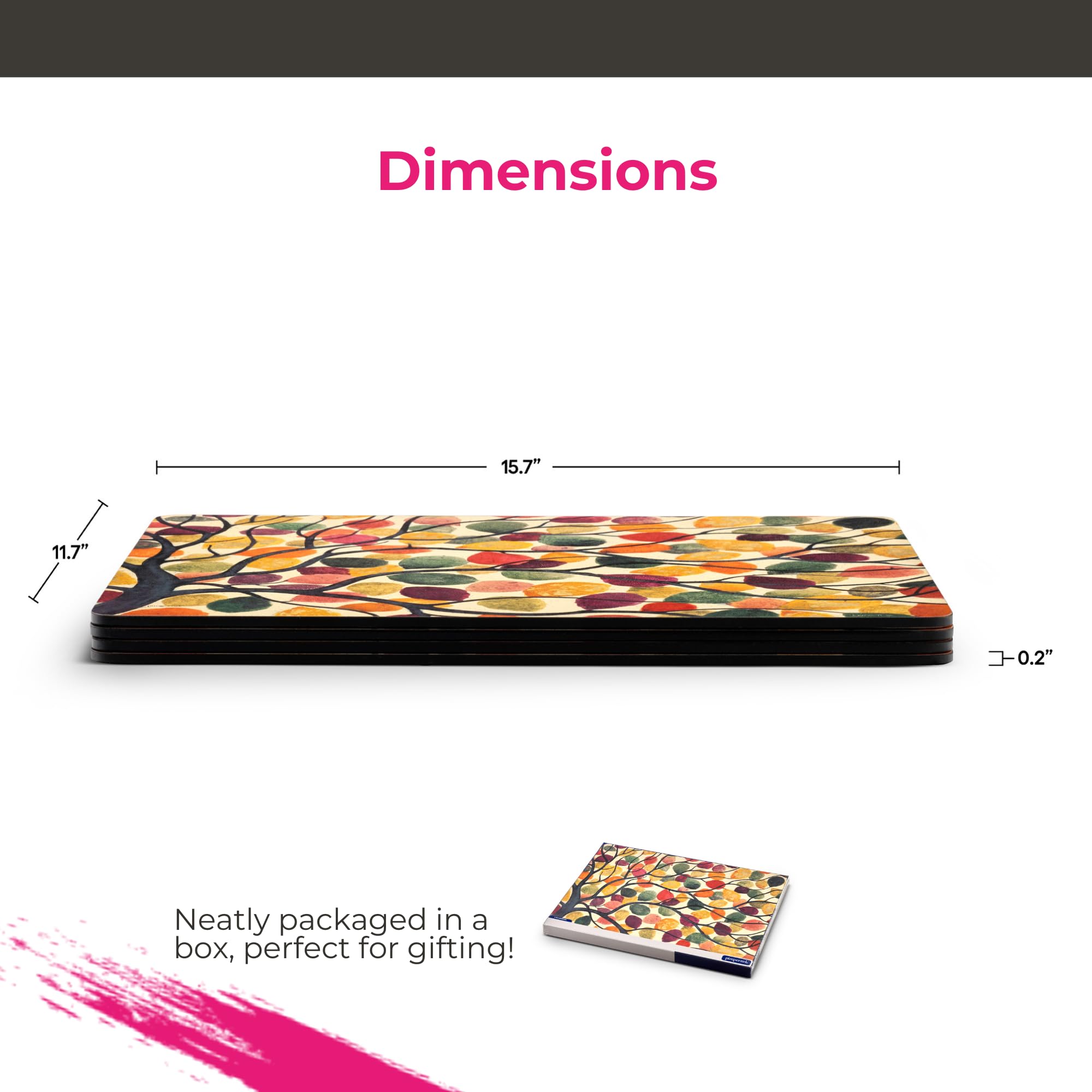 Image secondaire de Sets de Table Multicolores Dancing Branches - Lot de 4 en MDF et Liège