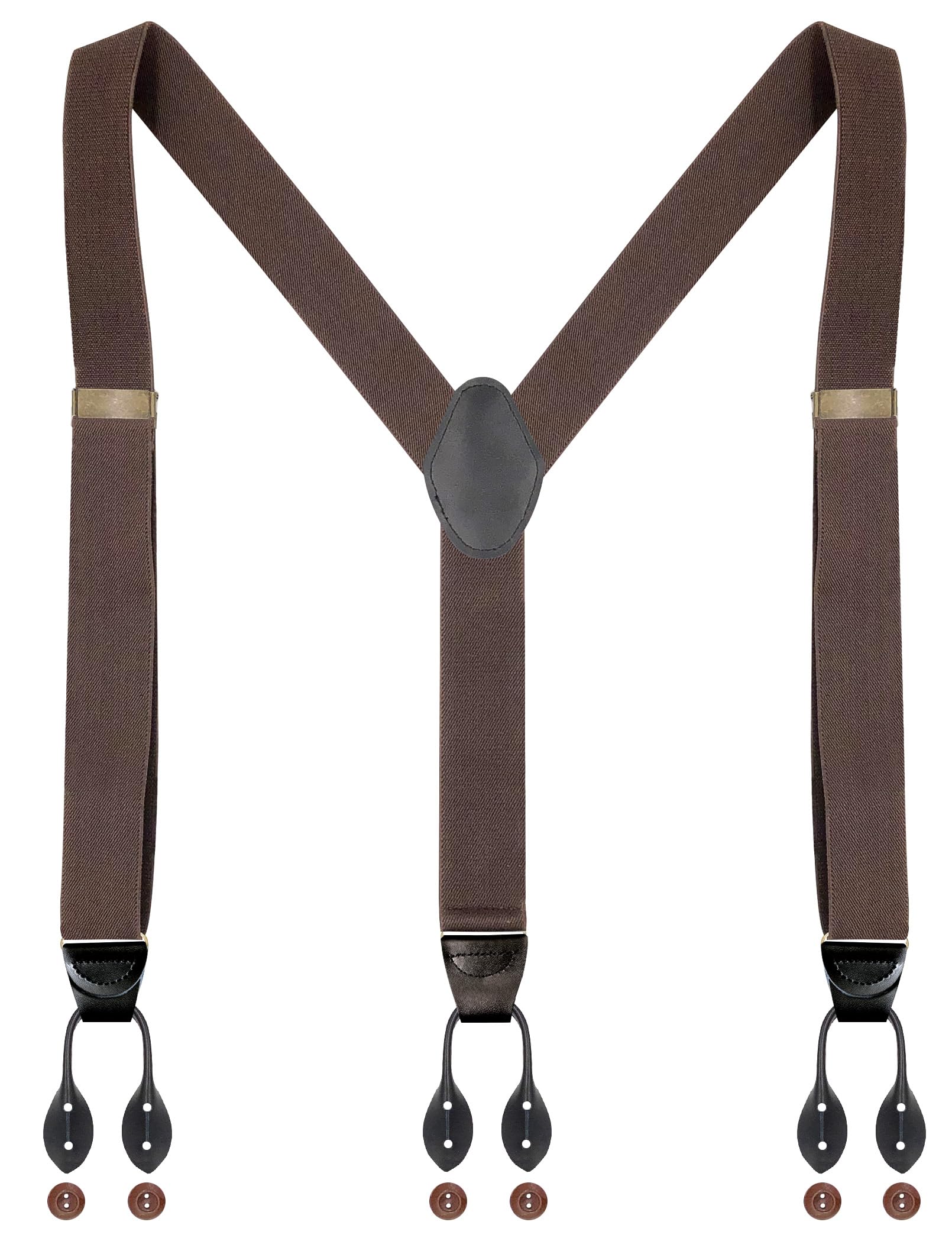 Ausukler Button Braces for Men Trousers Extra Strong 3.5 cm Wide with 6 Buttons One Size, coffee, One Size