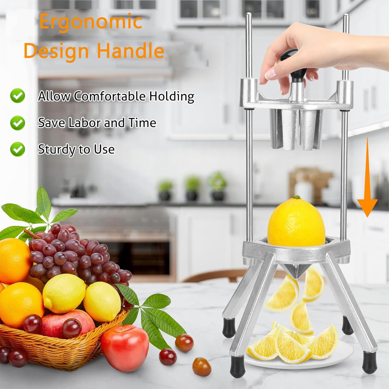 Cortador de limón para cuñas uniformes, cortador de lima de frutas de acero inoxidable para cocina profesional o doméstica, preparación rápida para restaurantes, 4/6/8/12 secciones