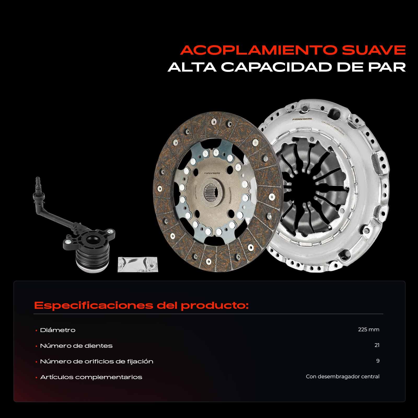 Frankberg Kit de embrague 834276 | Compatible con: Autobús NV200/Evalia, Pulsar Hatchback C13, M.e.g.a.n.e IV Hatchback B9A/M/N, Saloon Tiida SC11
