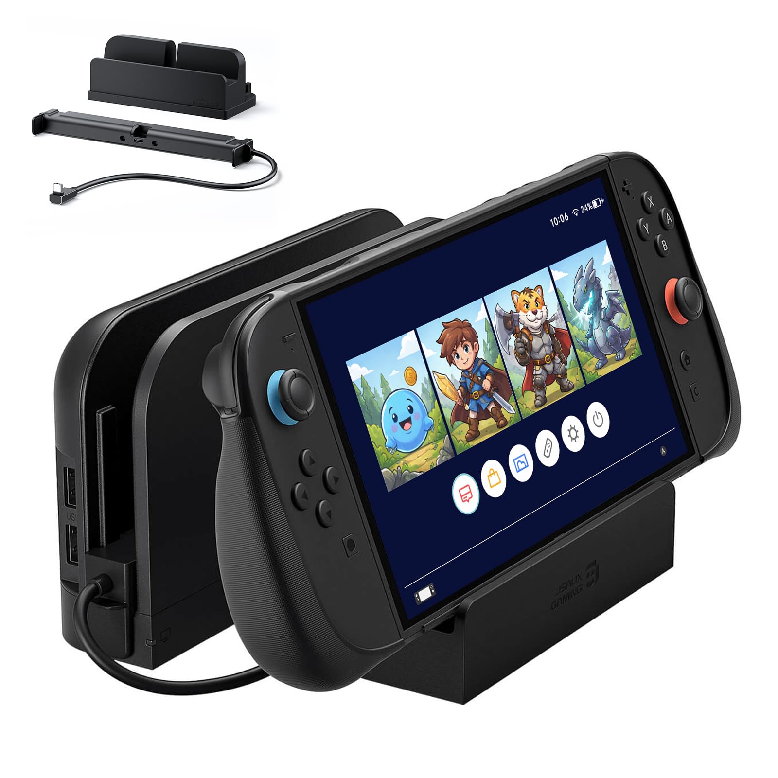 JSAUX Cable Extensor con Soporte para Dock de Switch 2, Extensión USB C de 35 cm, Carga Rápida y Datos 10 Gbps, Salida de Video 4K a 60 Hz, Función Dock 1:1, Ventilación Pasiva, para Fundas Gruesas