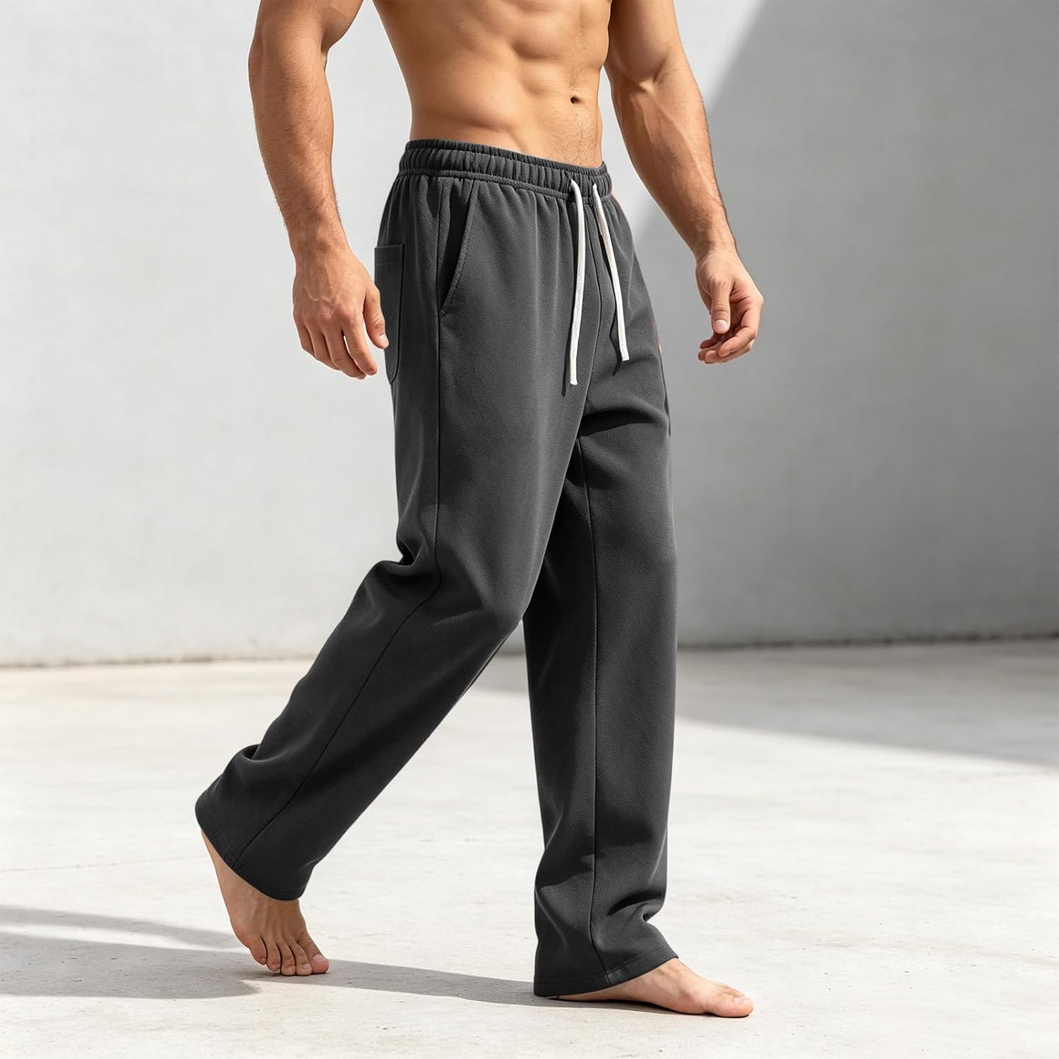 Mens Sweatpants Open Bottom Straight Leg Drawstring Joggers | Relaxed loose fit, Plus Size, 2 pockets, Elastic waist, Comfortable soft, Lightweight breathable, for casual lounge workout