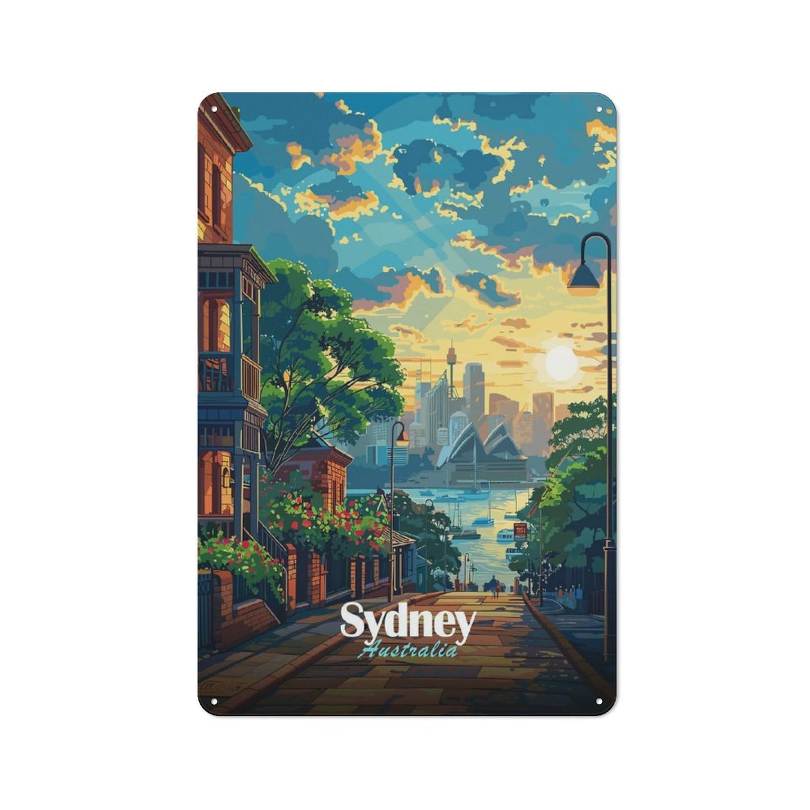Sydney Sunset Cityscape Vintage Metal Wall Decor 30x20cm, Garage Metal Sign for Garage, Workshop, Shed Or Utility Room