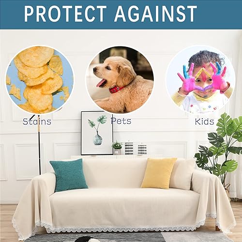 Miniatura 5 de Funda universal para sofá de 4 cojines, con encaje, duradera, de felpilla, lavable, protector de muebles para niños, perros y mascotas (XXL, beige)