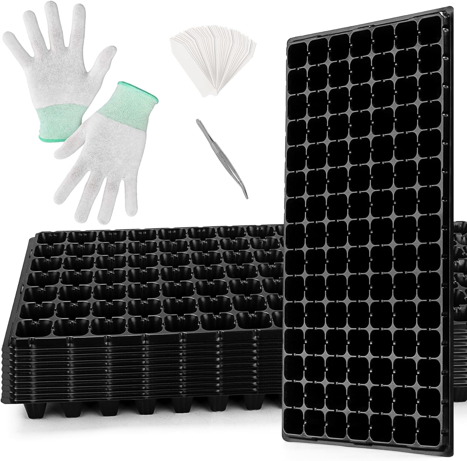 bvya 10 Pack Deep 105 Cell Seedling Trays, Thick Durable 105 Cell Plug Tray Big Cell Seed Trays for for Seedling Germination