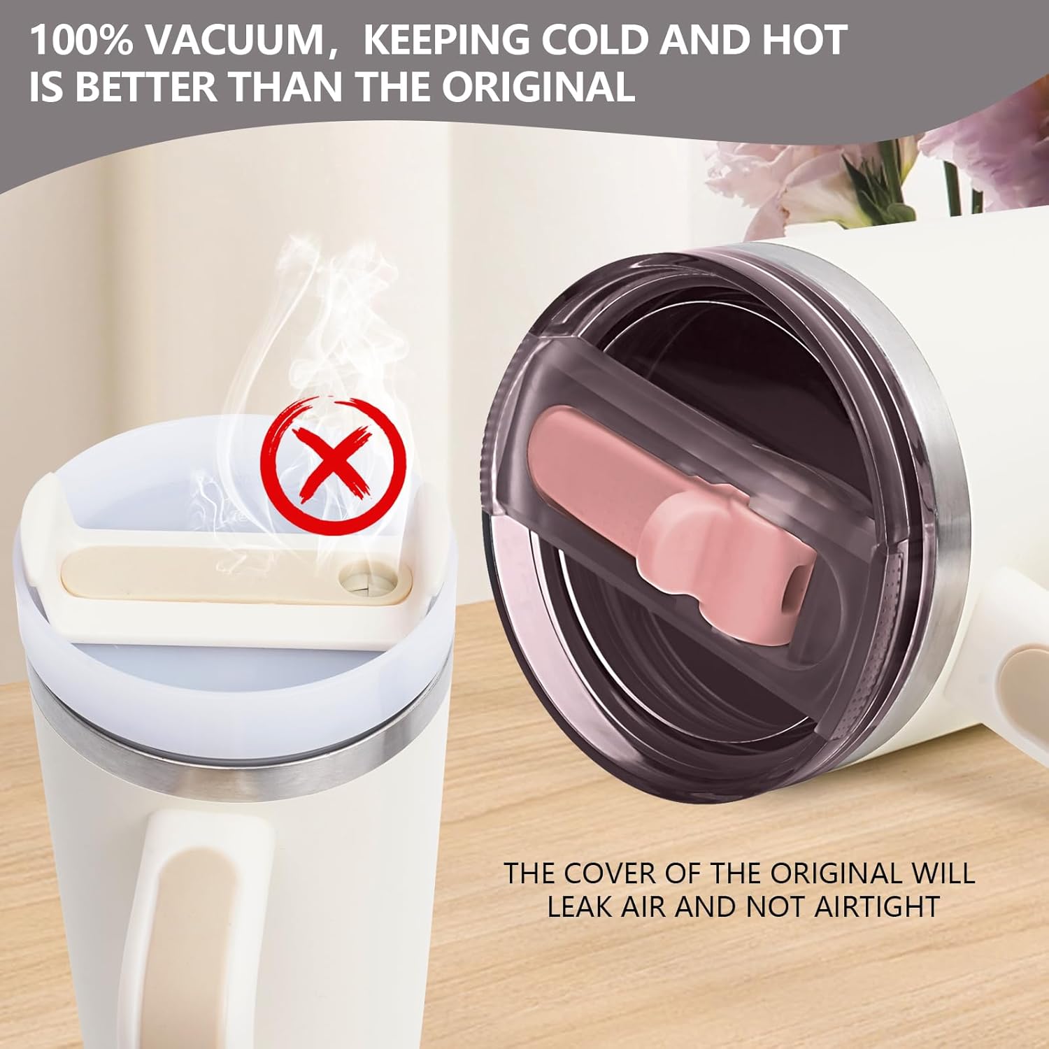 Replacement Leak Proof Tumbler FLIP Lid With Straw - Fit For Stanley ProTour Quencher and Quencher H2.0 20oz,30oz Tumbler (Peach, 20oz and 30oz) - Image 4