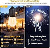 Vista 3 de Cadena de luces LED para exteriores de 100 pies de grado comercial resistente con 30 enchufes, 32 bombillas de plástico inastillables, incluye 2
