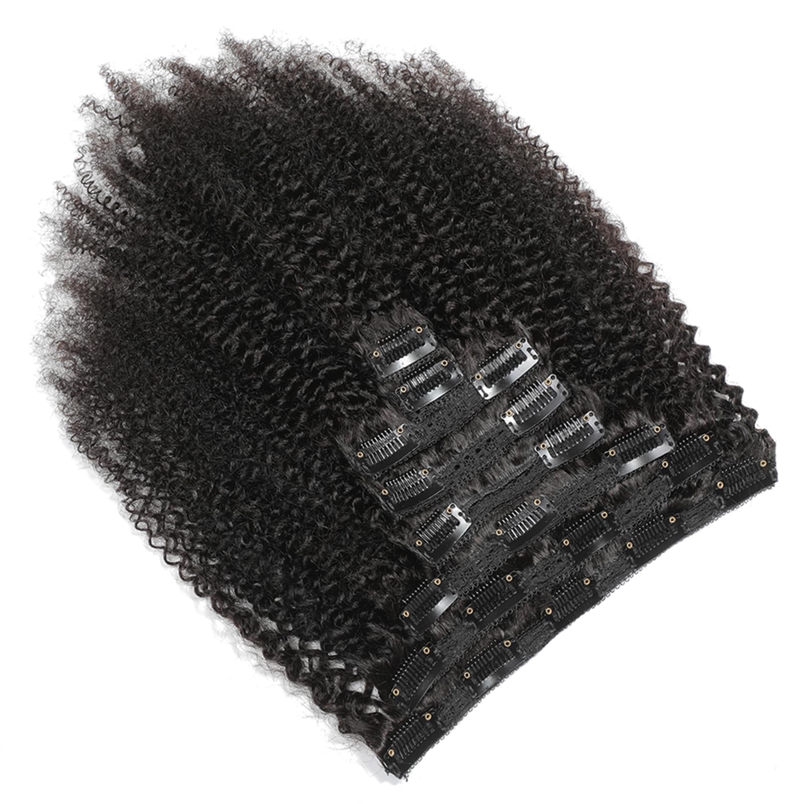 Clip-in-Haarverlängerungen aus Echthaar, Afro Kinky Curly, Natürliche Farbe, 8 Stücke, 115–120 g, 18 zoll (45 cm)