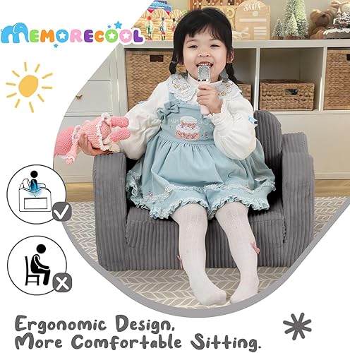 Miniatura 52 de MeMoreCool Sofá de dinosaurio para niños, silla plegable para niños pequeños, sofá cama convertible que brilla en la oscuridad, salón plegable para