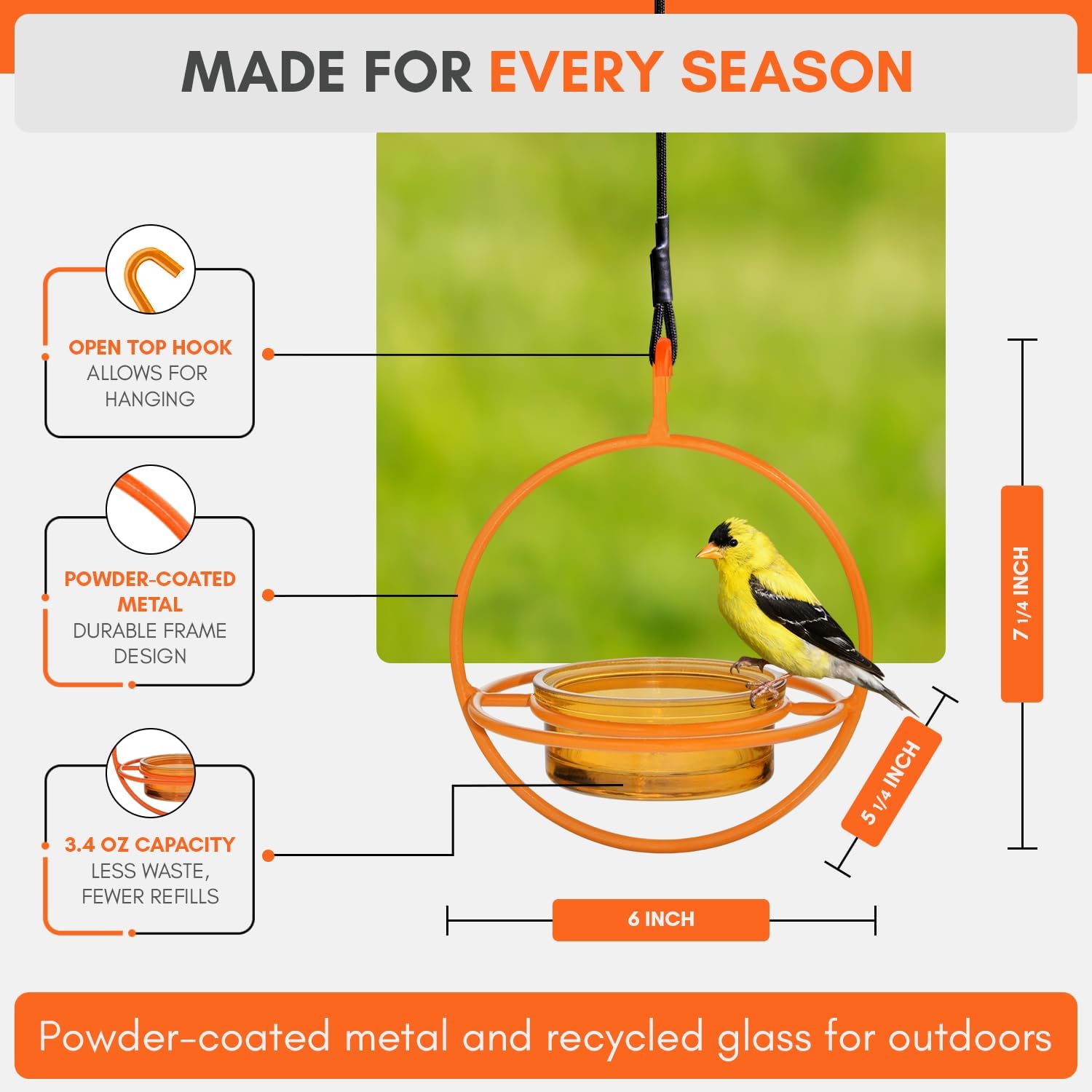 Mosaic Birds M047-200-O Hummble Bold Bird Feeder Orange