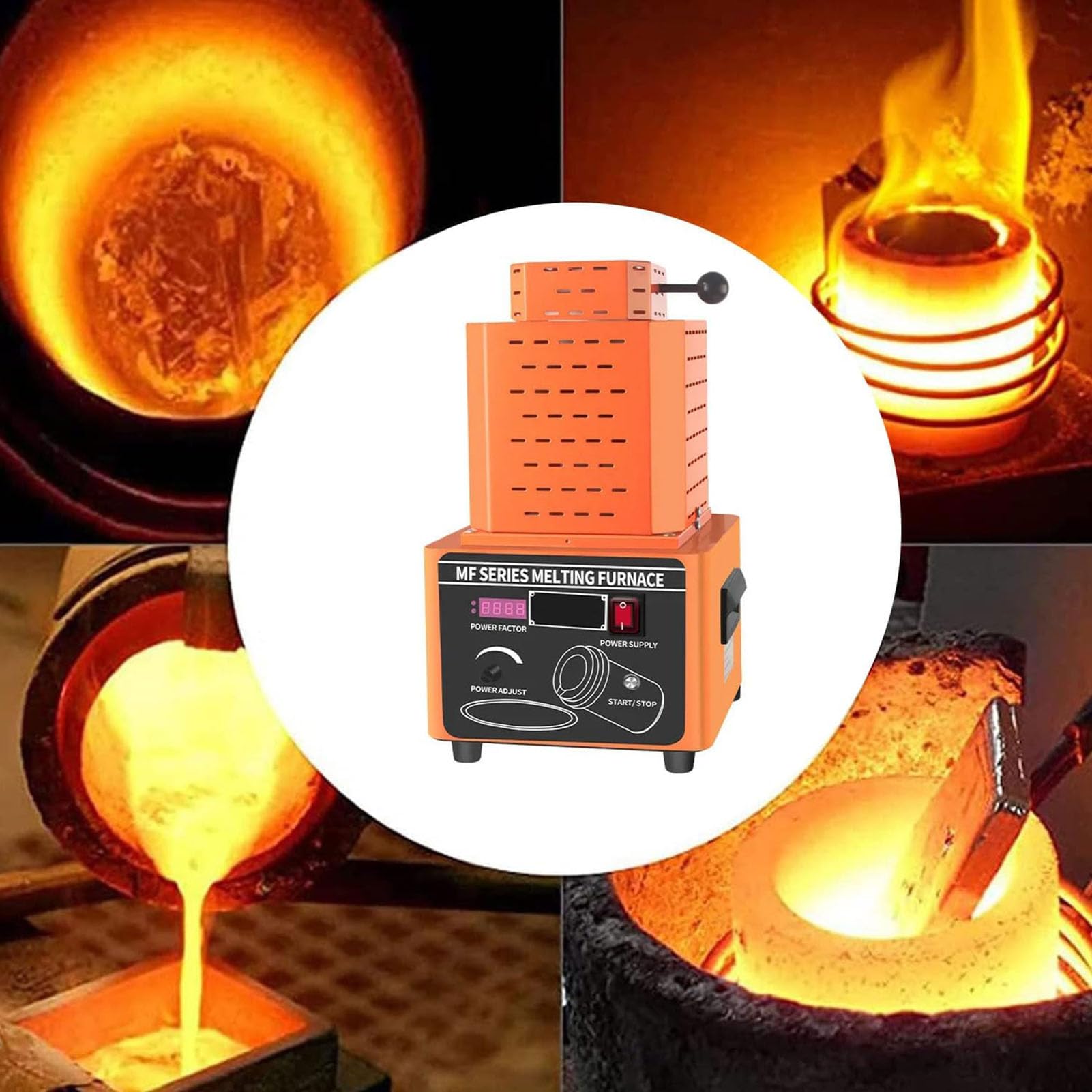 Elektryczny piec do topienia złota, cyfrowa maszyna do topienia 1600℃/2912℉, piec do topienia 5000 W, zestaw pieca do wytapiania złota z 1/2/3 kg tyglem grafitowym do warsztatu przemysłowego