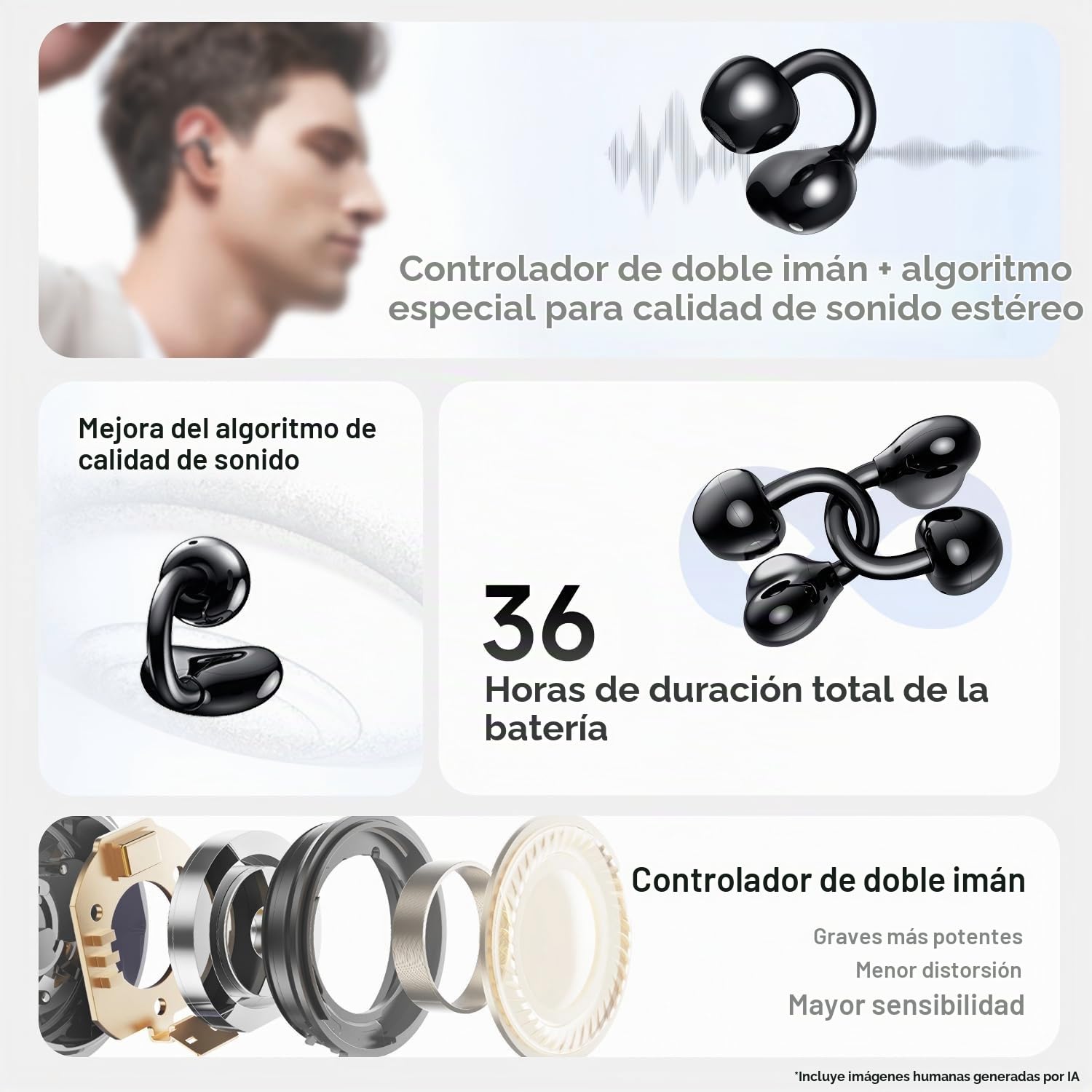 HONOR Auriculares inalámbricos con clip de oreja abierta con reducción de