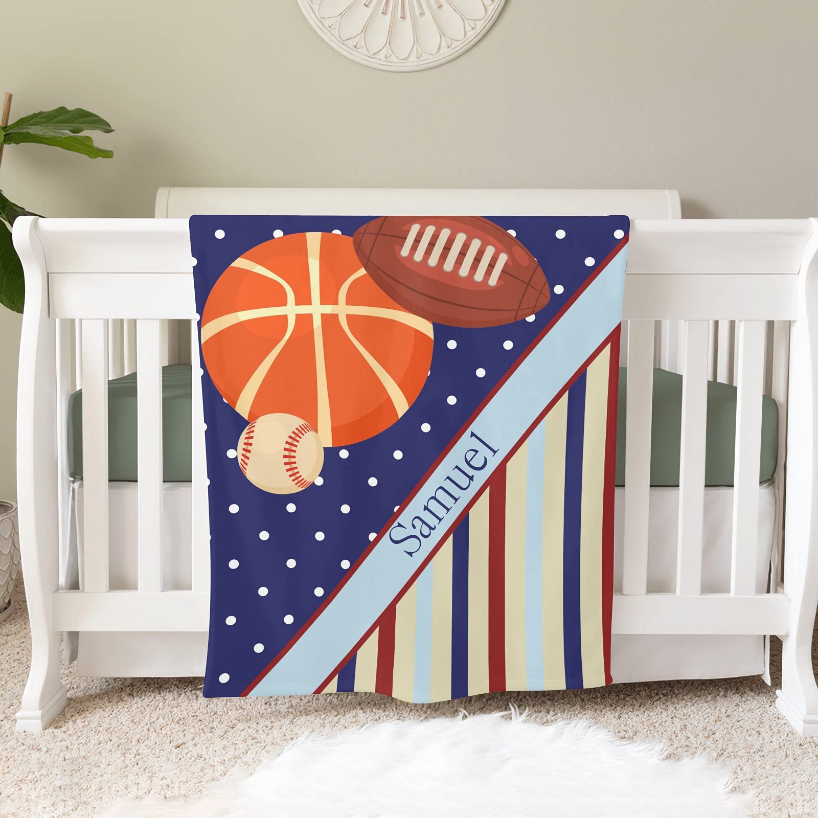 Yeshop Basketball Baseball Football Personalized Receiving Baby Blankets for Girls Boys Kids with Name,Customized Swaddle Blankets Gift for Newborn Crib Infants 30x40 Inches