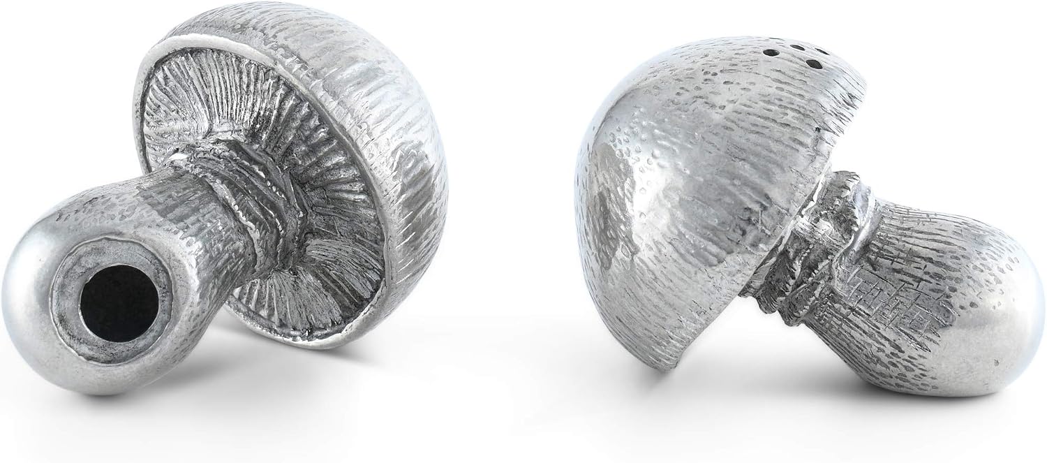 Vagabond House Pewter Mushroom Salt and Pepper Shaker Set 2 inch Wide x 2.5 inch Tall