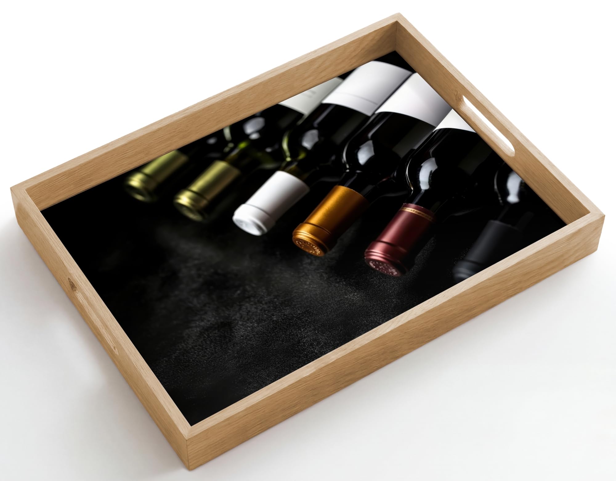 Bandejas De Madera Rectangular 50x35 cm Bandeja para Servir Roble Decorativa Cafe Resistente A Los Arañazos Tabuleiro Desayuno Vino - Botellas - Variedad - Sabores