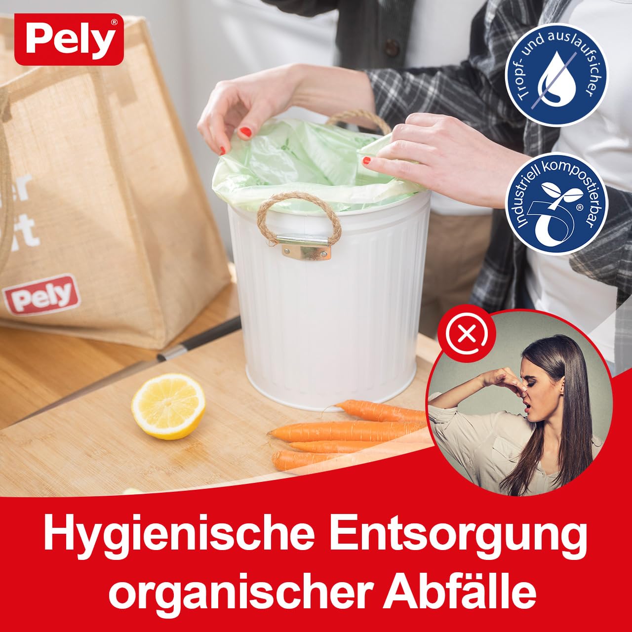PELY Bio Kompostbeutel 10 Liter, Vorteilspack (16 x 12 Stück), biologisch abbaubare Abfallbeutel, extra reißfest & dicht, perfekt für Biomüll in der Küche