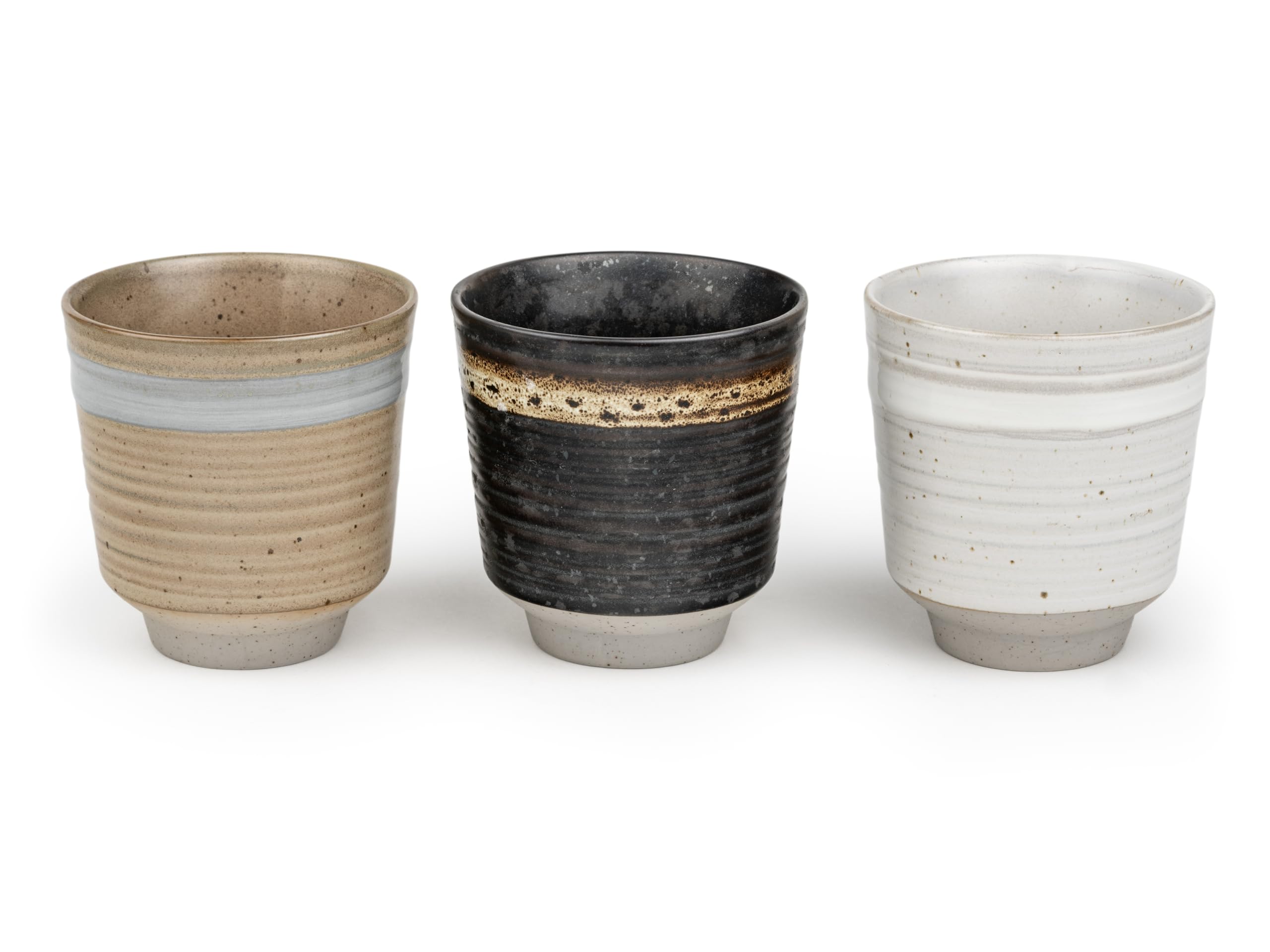 Bredemeijer Ceramic Tea Mug Set of 3 Modern Striped Stoneware Cups with 200 ml Capacity Each