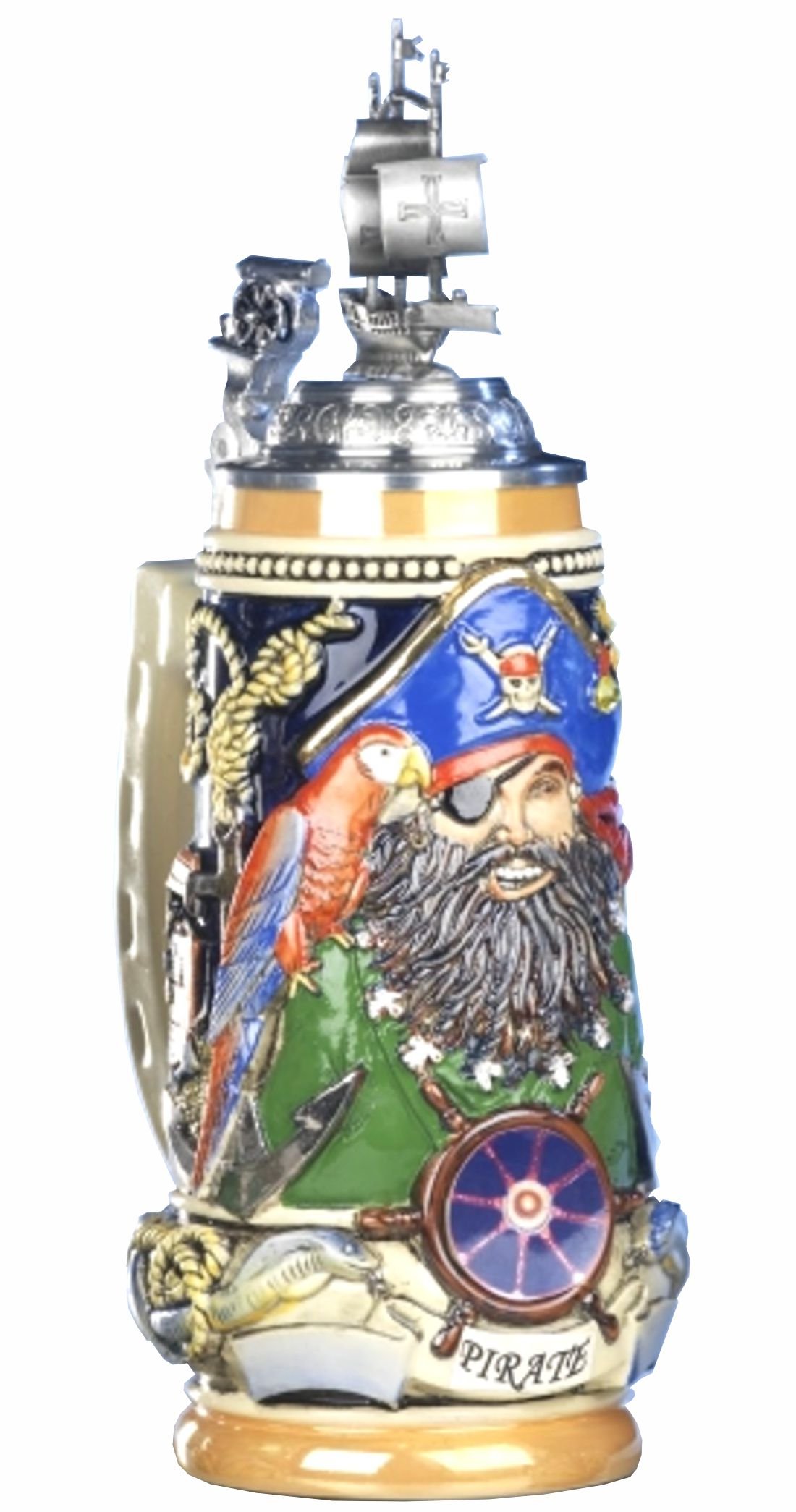 Chope de bière allemande pirate Barbe Noire 0,5L, grand verre de collection à couvercle