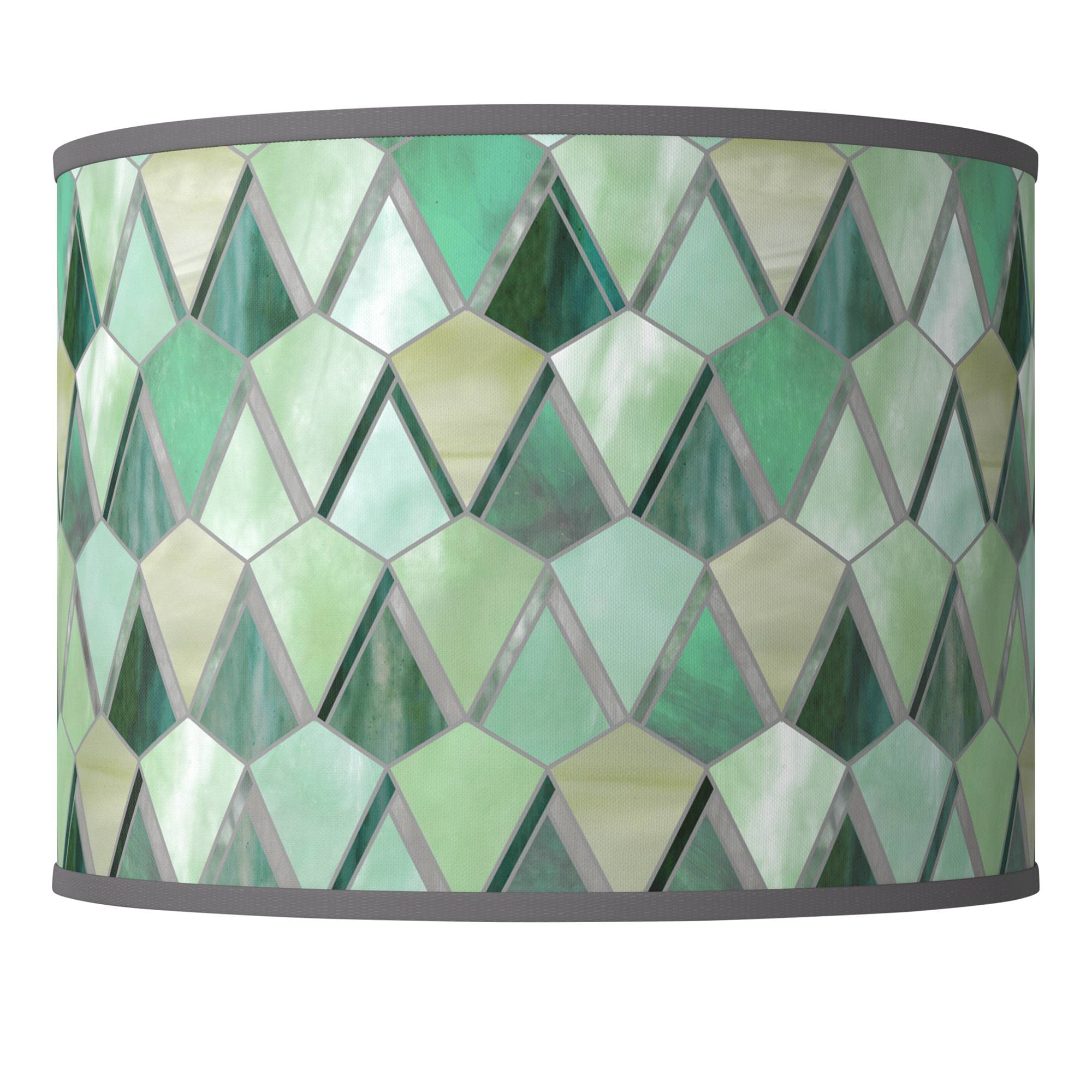 Giclee Drum Print Lamp Shade Misty Morning Green Medium 13.5" Top x 13.5" Bottom x 10' High Spider with Replacement Harp and Finial Fitting - Giclee Glow