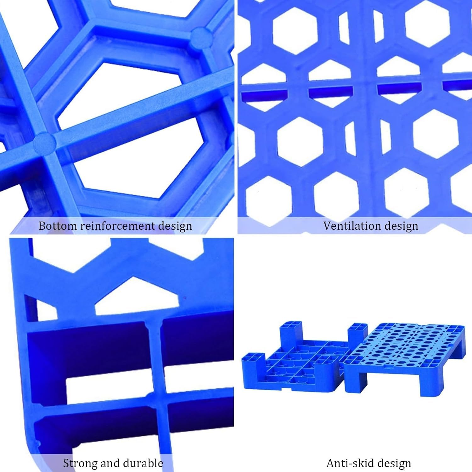 Palettes en Plastique Rayonnages de Stockage de palettes légers Tapis d'entrepôt en polyéthylène Rayonnages de Stockage d'armoires de Cuisine Empilage Facile(Blue-10 Pack,50x42x12cm)