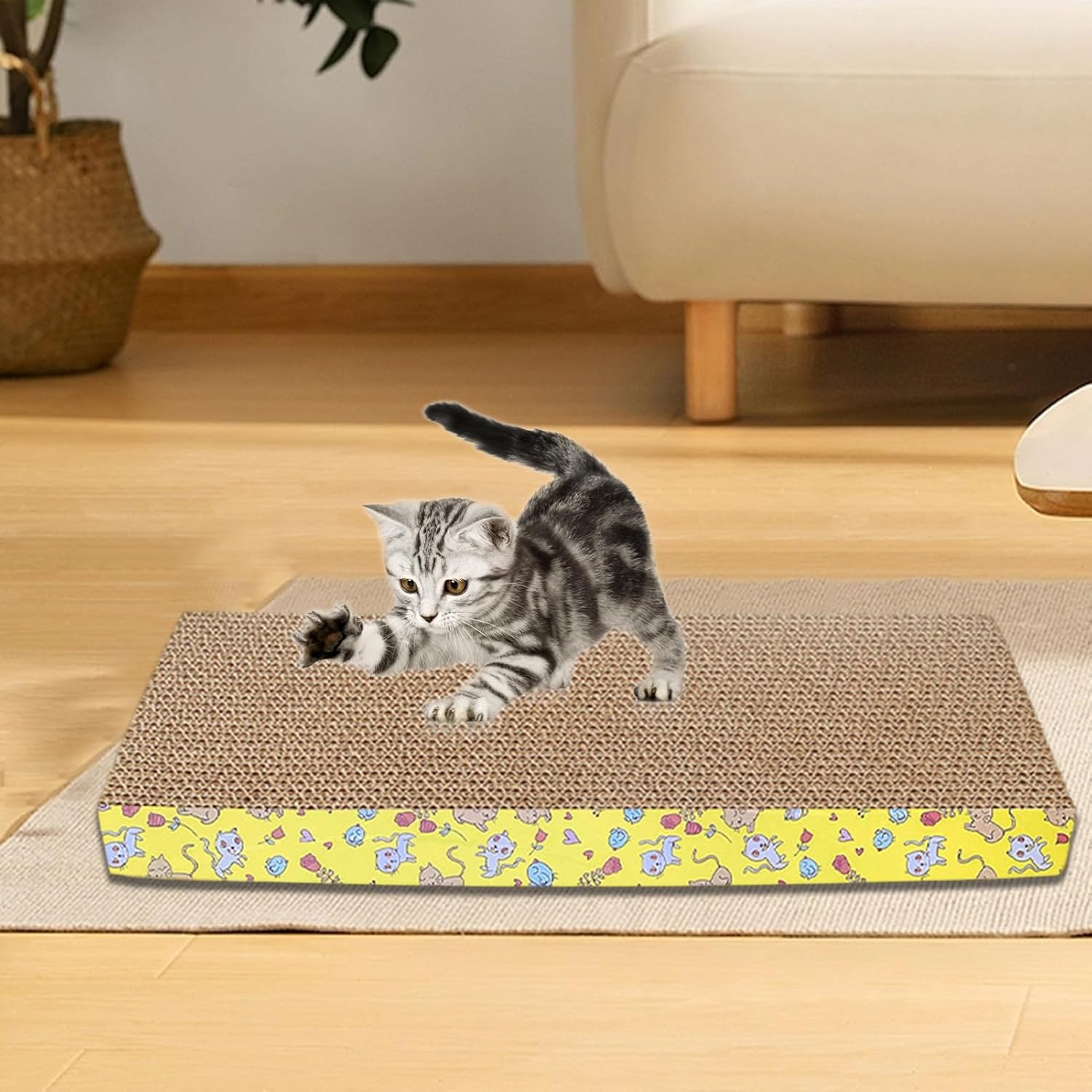 review Cat Scratcher Cardboard Reversible Cat Scratch Pad Double-Sided Design Cat Scratching Pad with Durable Honeycomb Structure for Indoor Cats A