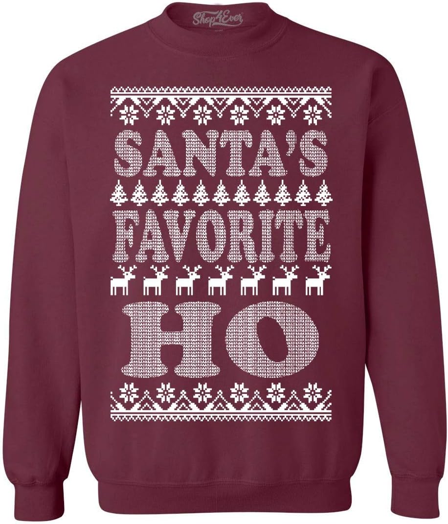 shop4ever Santa's Favorite Ho Crewnecks Ugly Christmas Sweatshirts