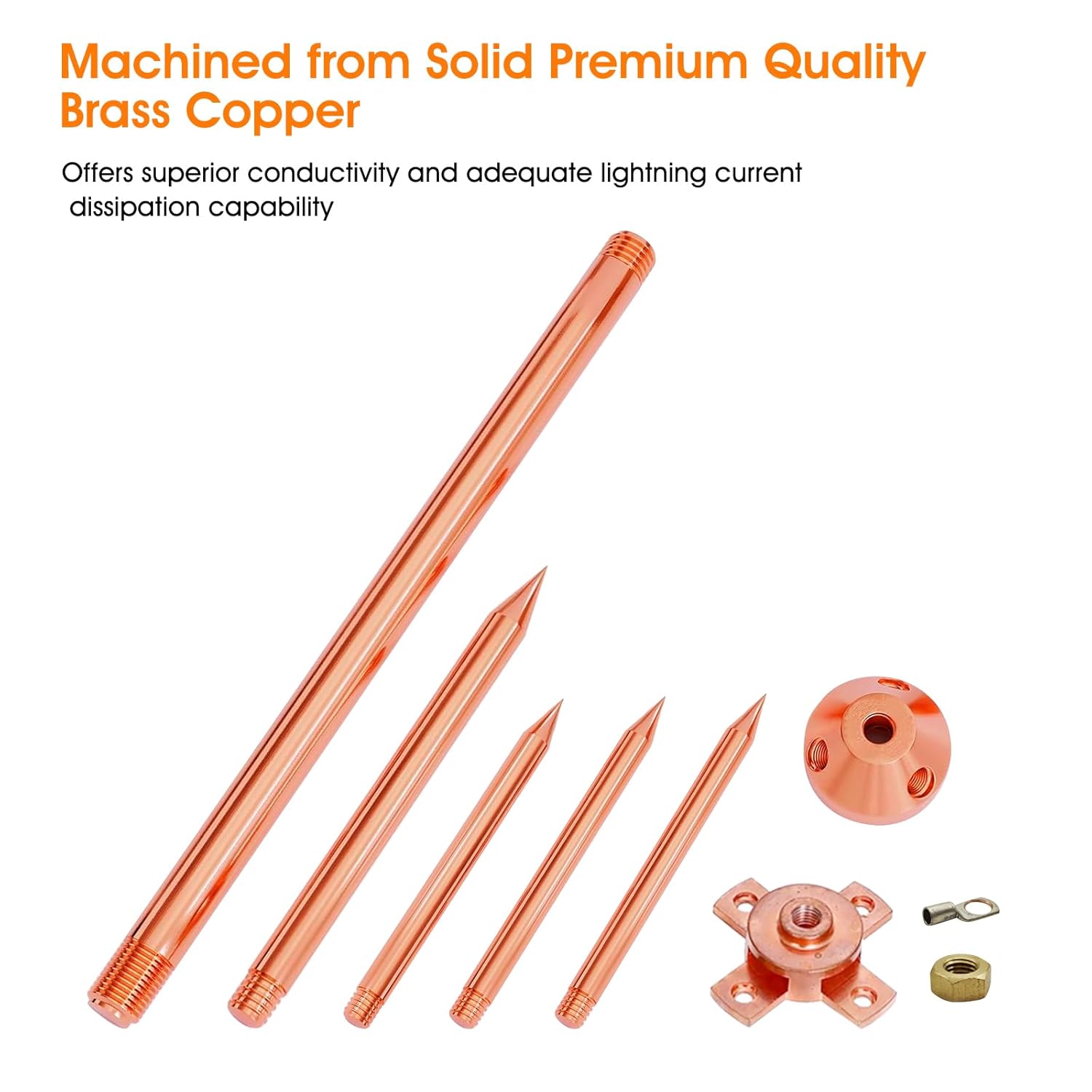 Lightning Rod,Copper Lightning Rod Kit Three-Spike Detachable Brass Lightning Protection Equipment Device Great for House Roof Bungalow Tin House