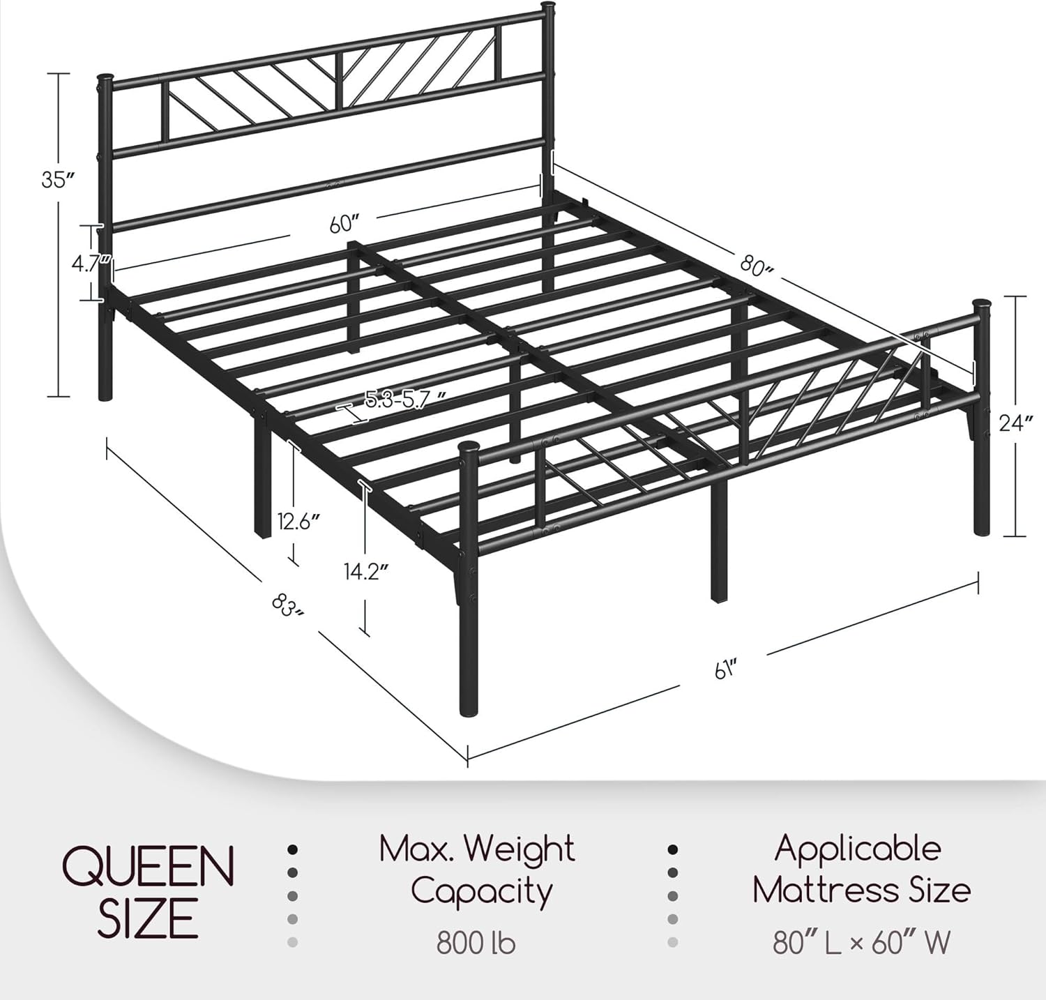 Yaheetech Queen Size Platform Bed Frame with Arrow Design Headboard, 13 Inches Metal Mattress Foundation for Storage, No Box Spring Needed, Easy Assembly, Modern, Black