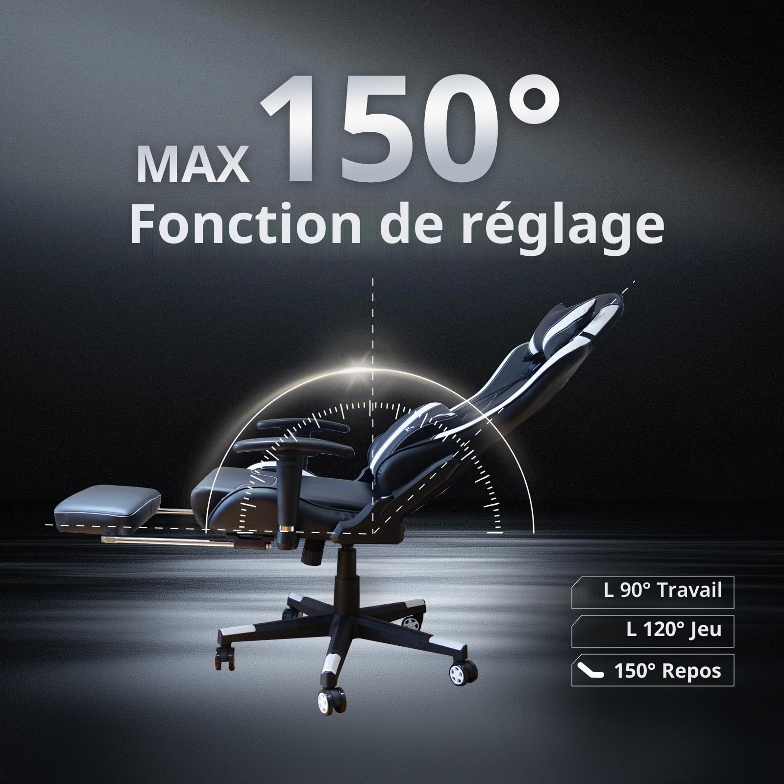 Chaise Gaming Ergonomique avec Repose-Pieds Pivotante 360°