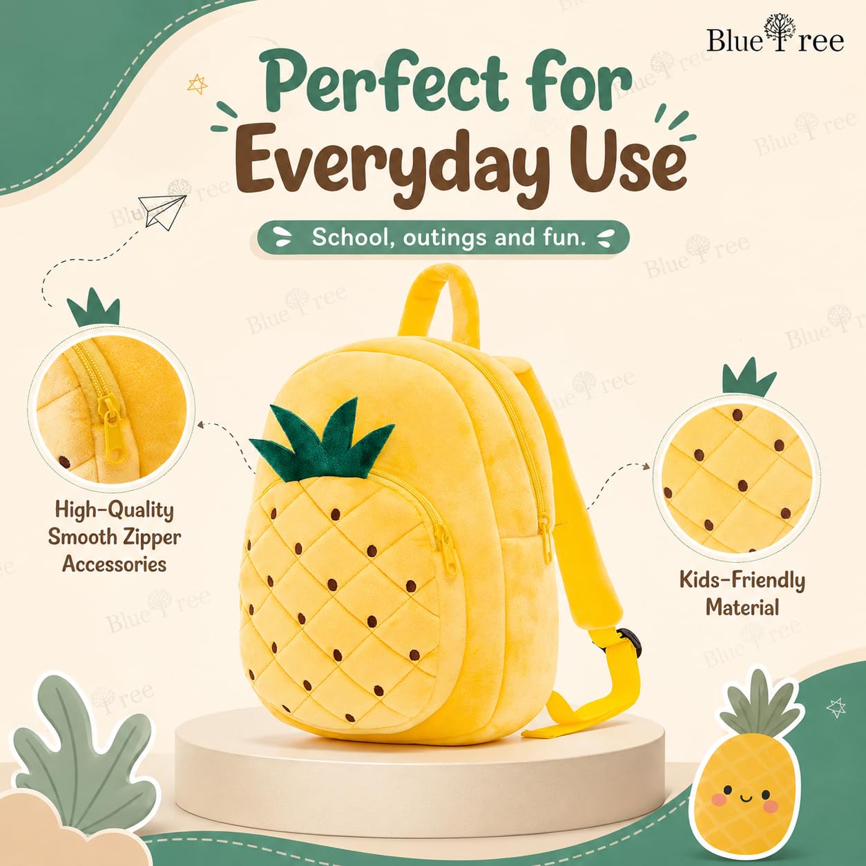blue tree Cute Kids Backpack Toddler Bag Plush Animal Cartoon Mini Travel Bag for Baby Girl Boy 1-5 Years (small, Pineapple, Pineapple)