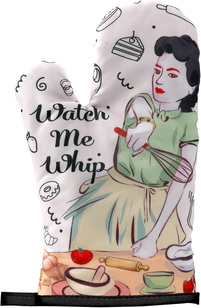 Funny Oven Mitts for Women Baking Gifts Kitchen Accessories Baker Gifts Novelty Heat Resistant Mittens Cooking Gift White Cute Birthday Housewarming Presents for Bakers Mom Wife Best Friends Sister