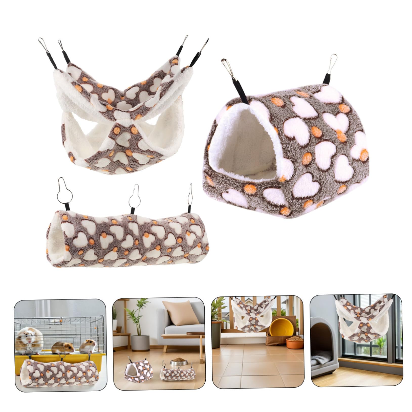 Hohopeti 3pezzi Letto per Criceti Tunnel per Topi Amaca per Furetti Accessori per Piccoli Animali Domestici Nido Caldo per Criceti Casa per Cincillà Nascondiglio per Porcellini