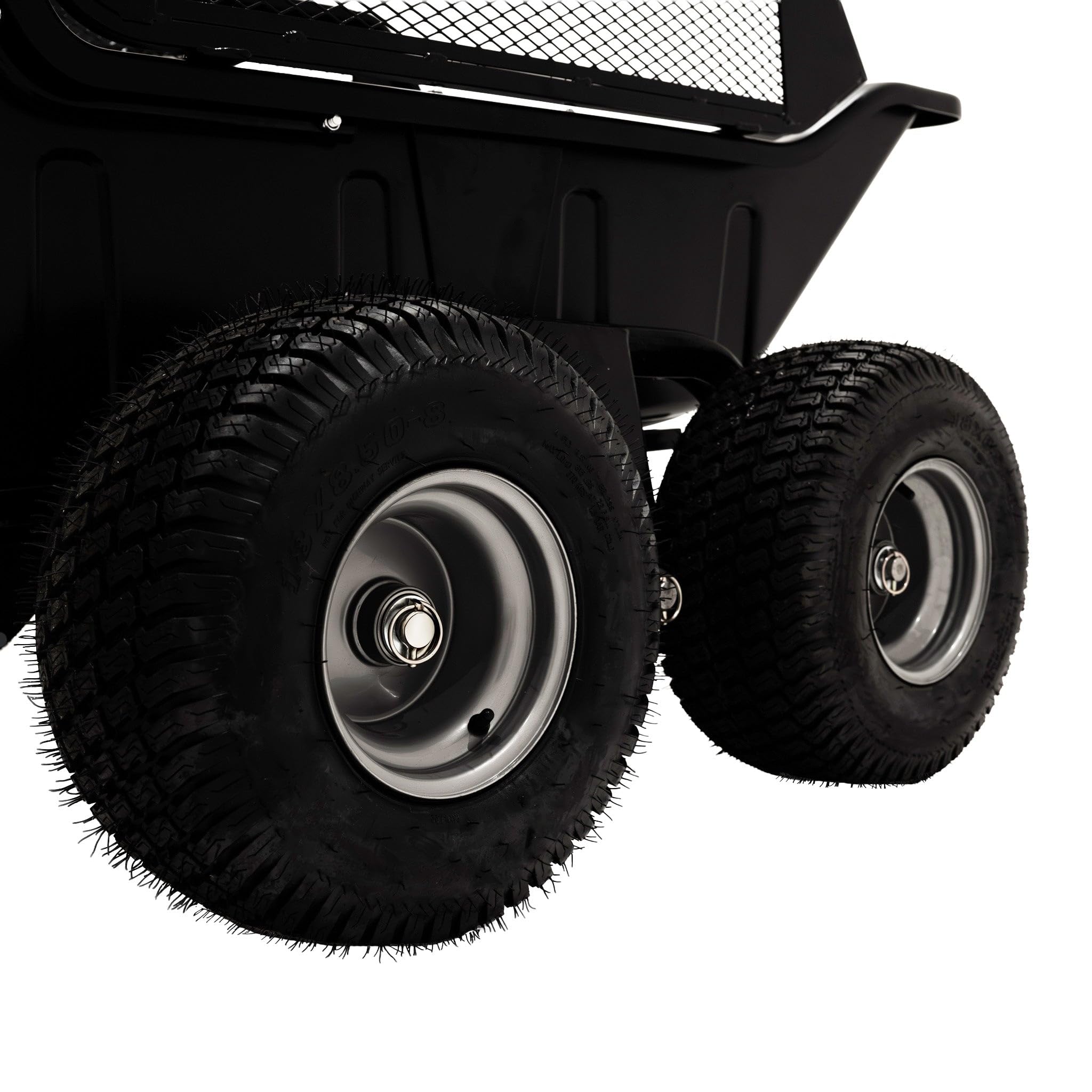 Rimorchio Ribaltabile ATV Quad Tosaerba da Giardino Off Road Carrello Pesante 680kg 1500lbs Portata Sistema Ribaltabile a Molla Estensione Rete Rimovibile Traino Universale 4 Ruote Pneumatici 18”