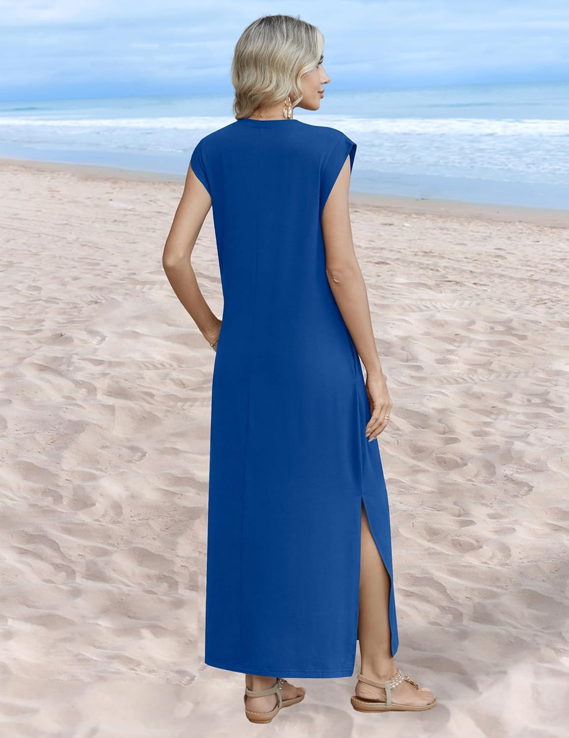 Zeagoo Summer Dresses for Women 2026 Black Long Maxi Sundresses Loose Split Wrinkle-Free Beach Travel Vacation Clothes - Image 4