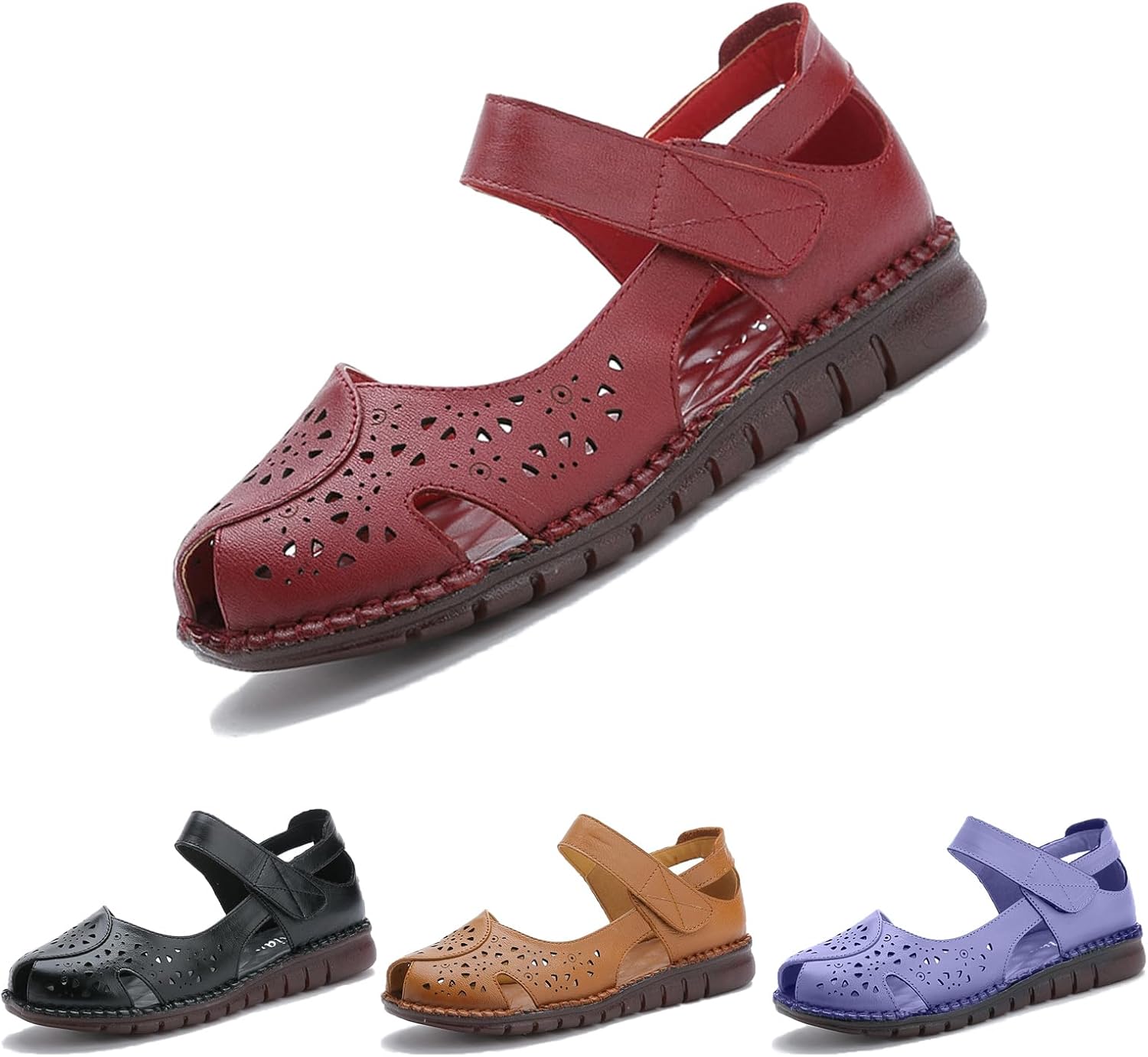 DirraBra Women's Vintage Cutout Closed Toe Gladiator Sandals Comfortable Oxford Soft Bottom Mam Casual Shoes Bohemian Fisherman Outdoor Hook and Loop Flat Sneakers Sandals