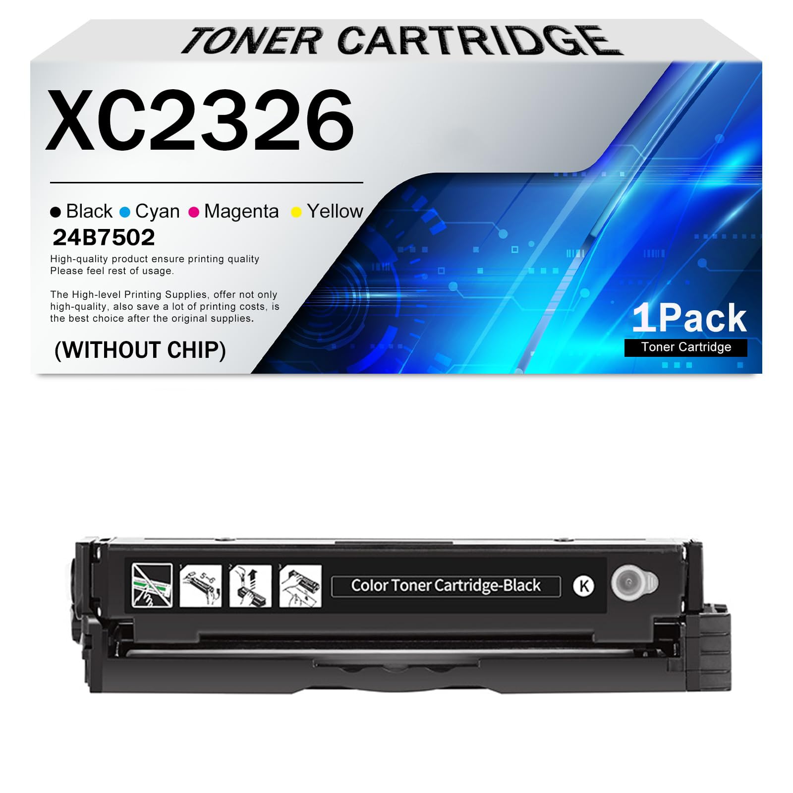 Juego de cartuchos de tóner compatibles XC2326 24B7502 24B7499 24B7500 24B7501 Paquete combinado de cartuchos de tinta para impresoras Lexmark C2326 XC2326, 6000 páginas(Size:1500Page,Color:Negro)