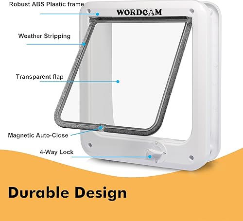 Miniatura 4 de Wordcam Puerta grande para gatos, puerta de gato con bloqueo de 4 vías para puertas interiores y exteriores, puerta magnética para mascotas para