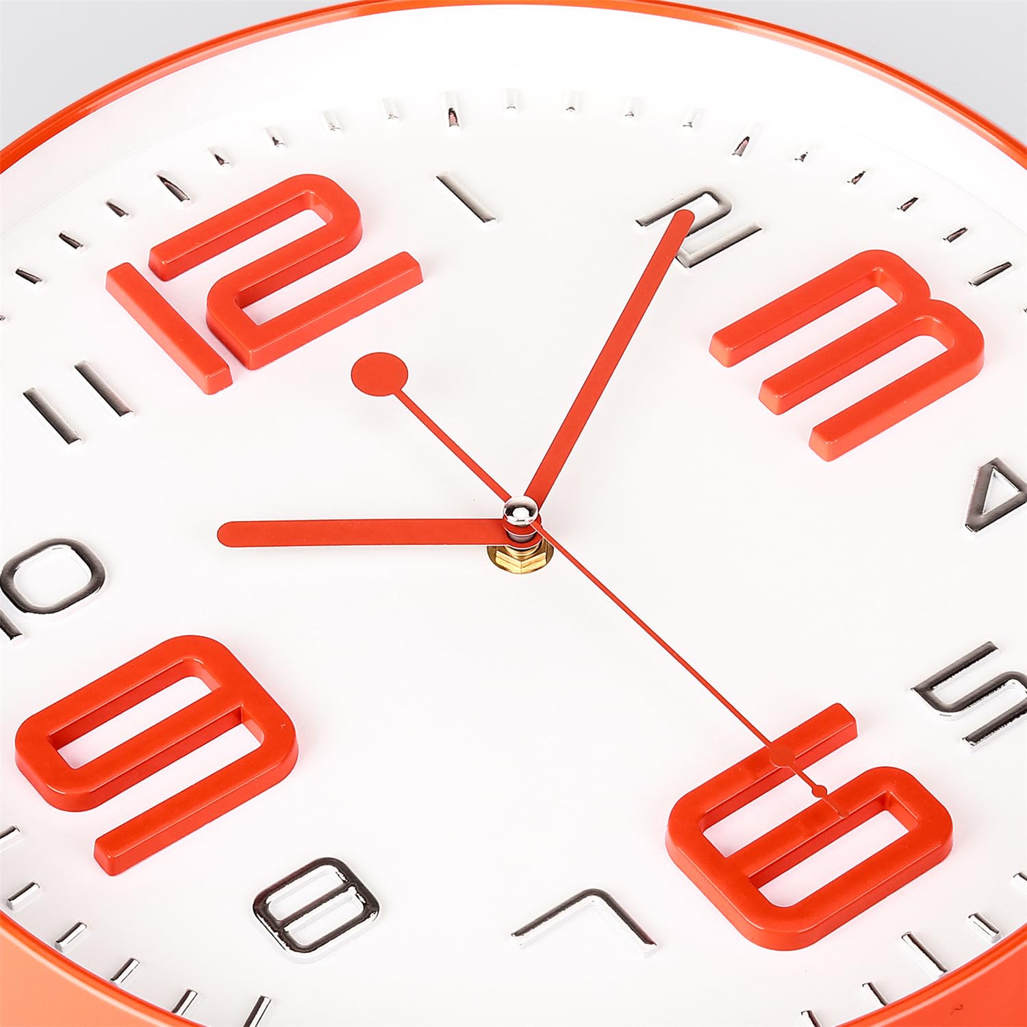 Topkey 12” Silent Round Wall Clock Arabic Numerals Easy Read Clock for Living Room, Bedroom,School and Nursery (Battery Not Included) Orange