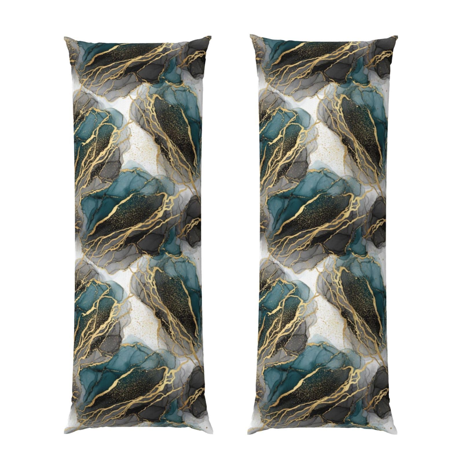 Pillowcase for Body Pillow 20x54, Teal Turquoise Green Golden Marble Art, Premium Soft Brushed Fabric with Hidden Zipper, Breathable Machine Washable Cover for Bed Sofa
