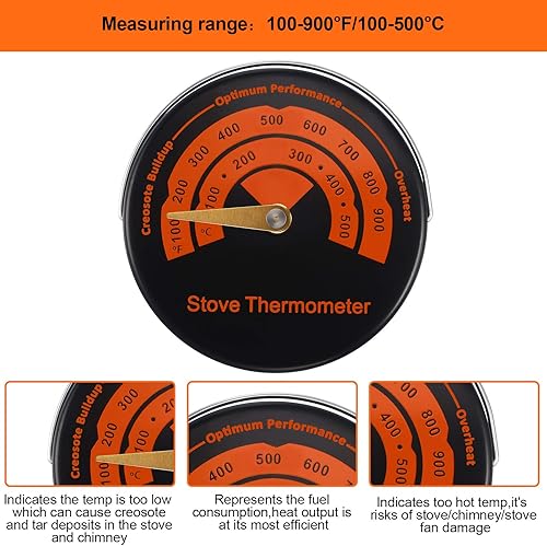 Miniatura 3 de Frienda Termómetro magnético para estufa de leña, medidor de temperatura del horno, estufa para estufas de leña, evitar estufas de gas, estufas de