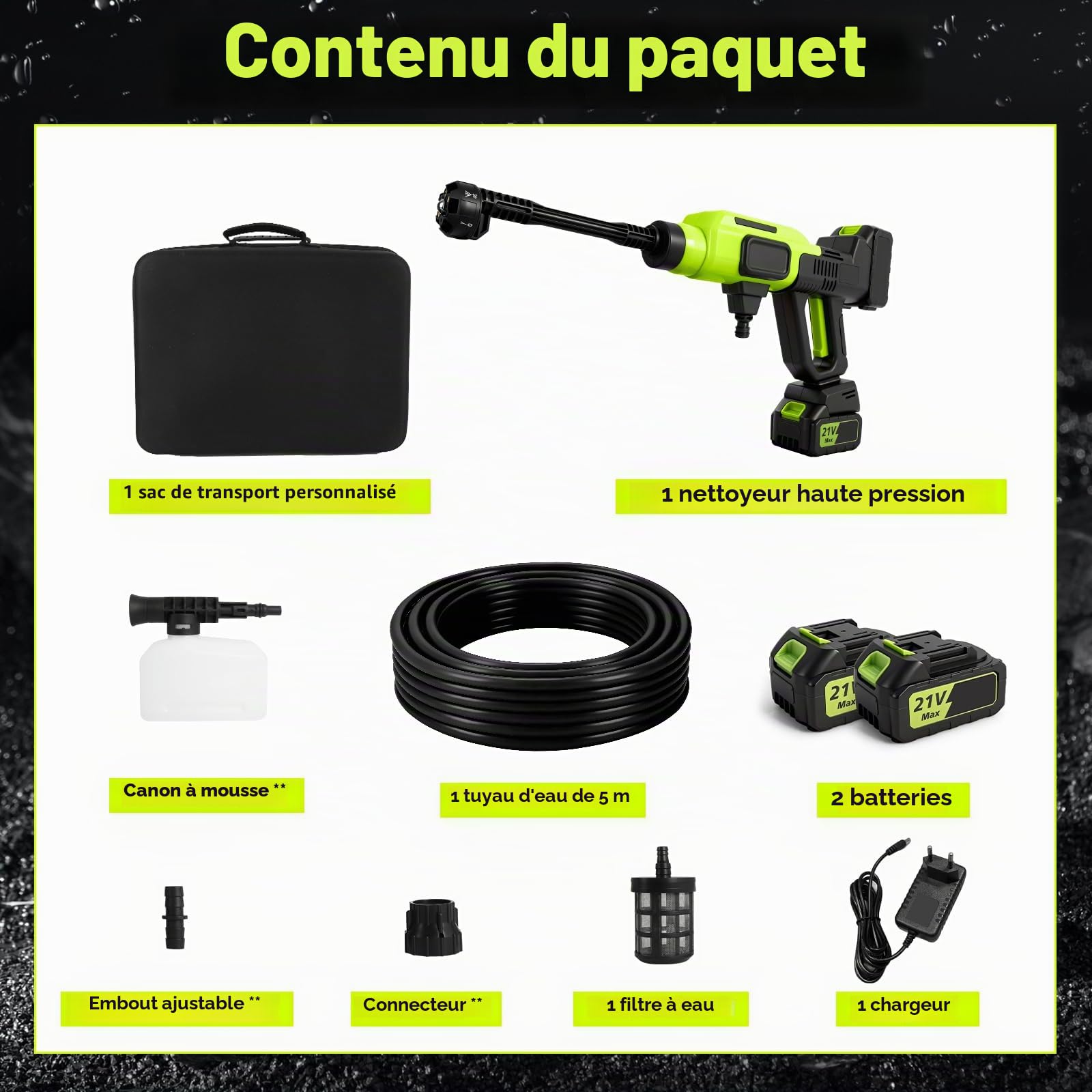 Roadtime Nettoyeur Haute Pression sans Fil avec Double Batterie 2600mAh