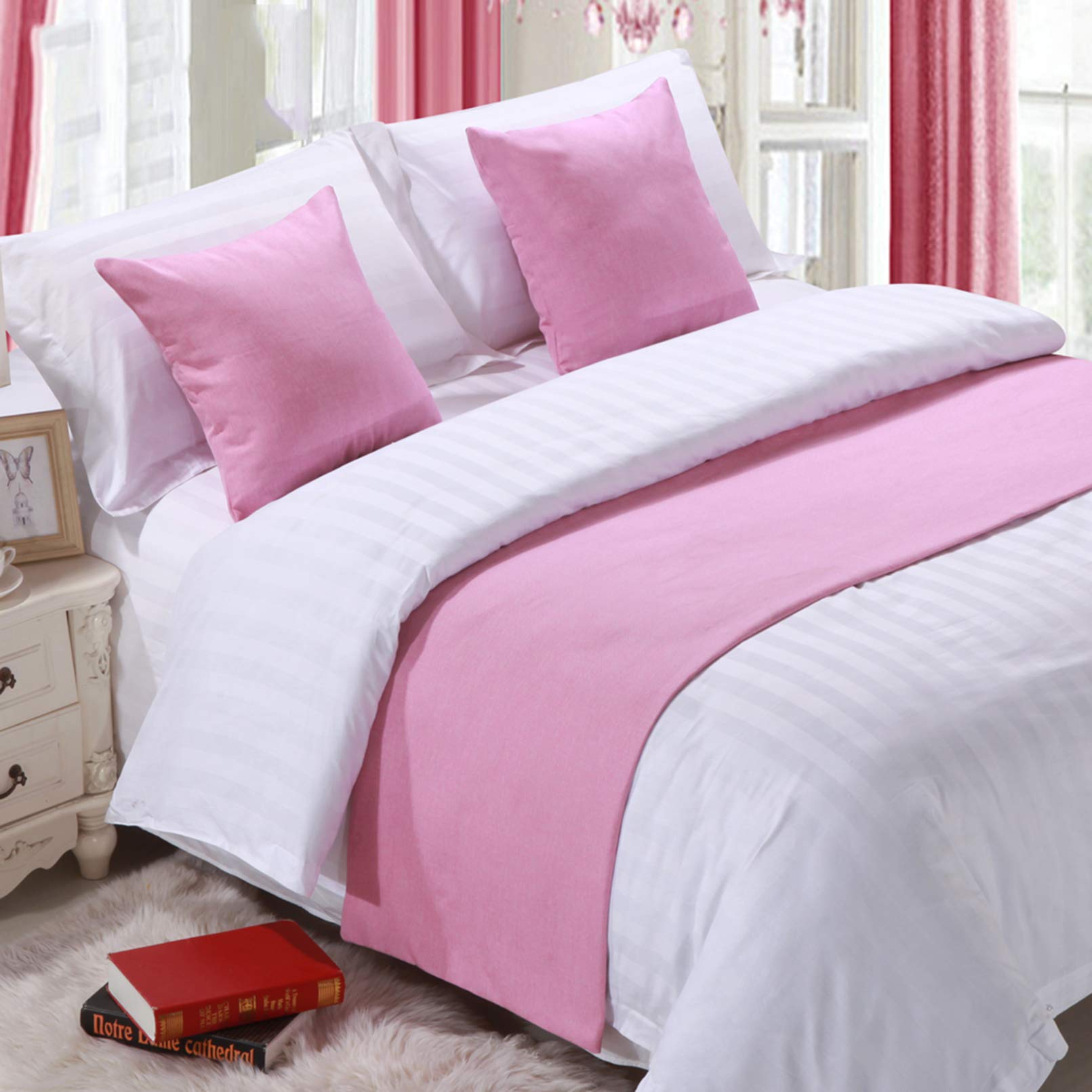 BAMCQ Bed Runner bed runners Hotel bedding premium bed scarf bed flag bed tail pad bed cover bed decoration strip pink (hug pillow + pillow core) 1