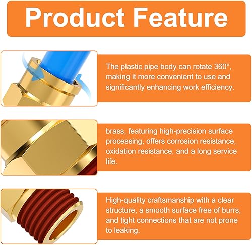 Miniatura 5 de GASHER 2 piezas de latón DOT Push to Connect Fittings, 12" NPT x 12" OD recto tubo de empuje de aire accesorios de línea de freno de aire para