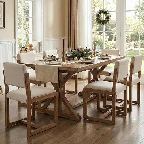 Miniatura 8 de DUOMAY Juego de 2 sillas de comedor tapizadas, sillas de comedor modernas de mediados de siglo, sillas auxiliares de cocina de tela de lino con