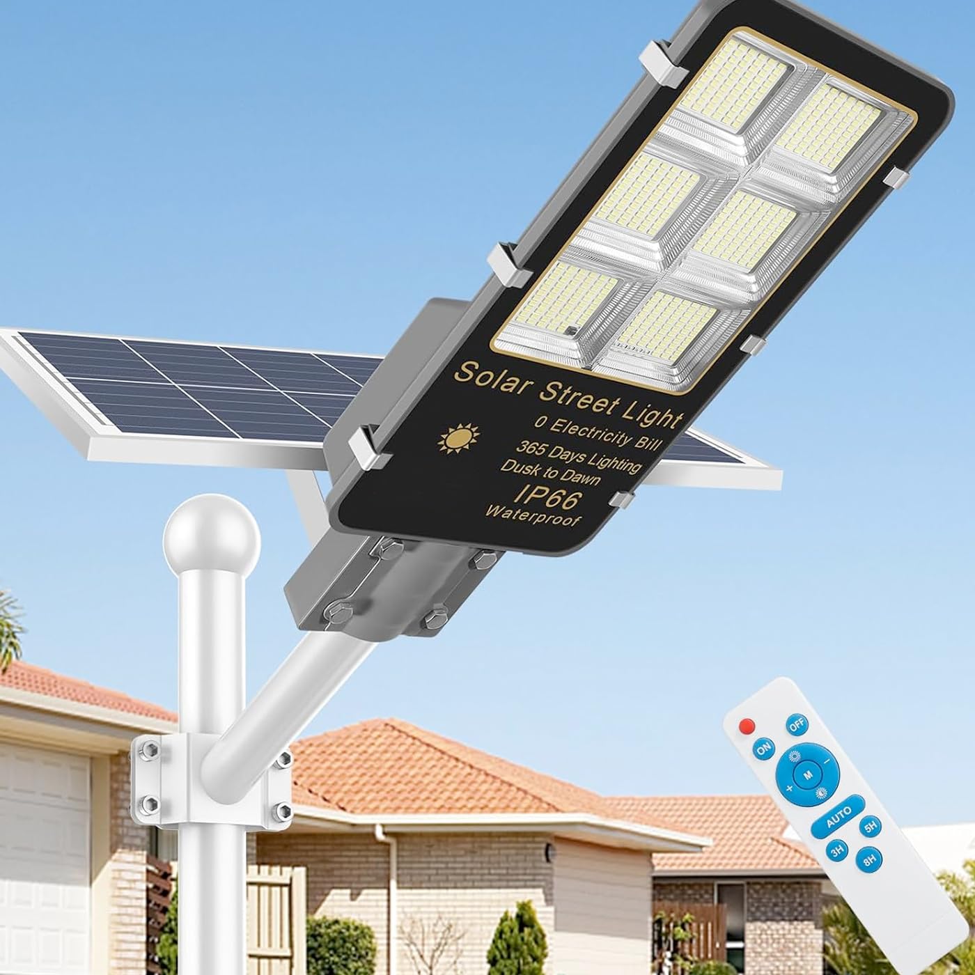 081 Store - Lampione con Pannello Solare 400W, 2 ANNI DI GARANZIA, Monocristallino Led Esterno con Palo Telecomando 432 Leds Impermeabile Ip66 Luce Fredda 6500K 12 Ore Autonomia Sensore Crepuscolare