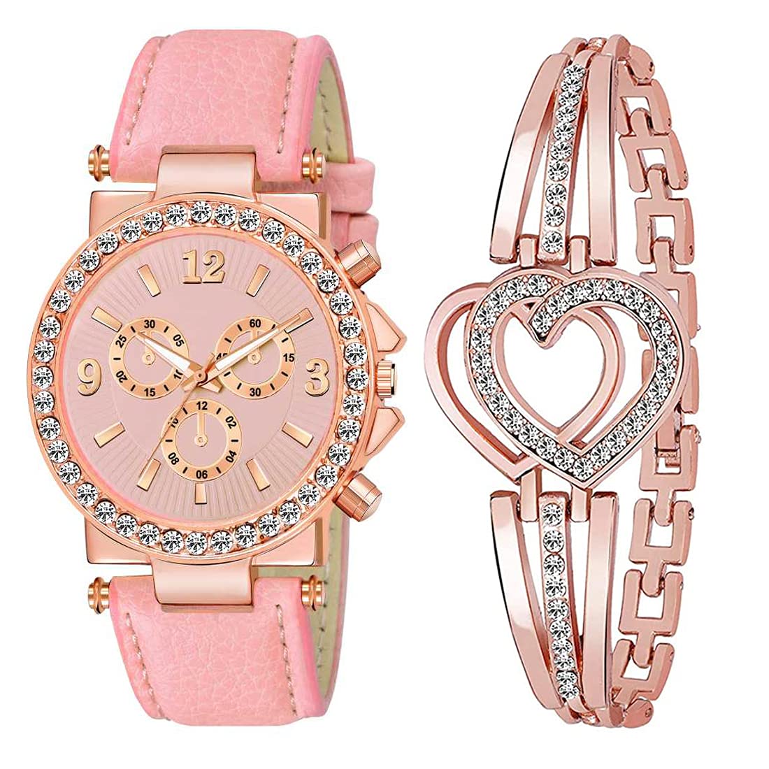 Goldenize fashion Rose Gold Heart Diamond Dial Analogue Watch with Free Bracelet Combo for Girls & Womens Watch (B09FTD4N9Z) Amazon Price History, Amazon Price Tracker