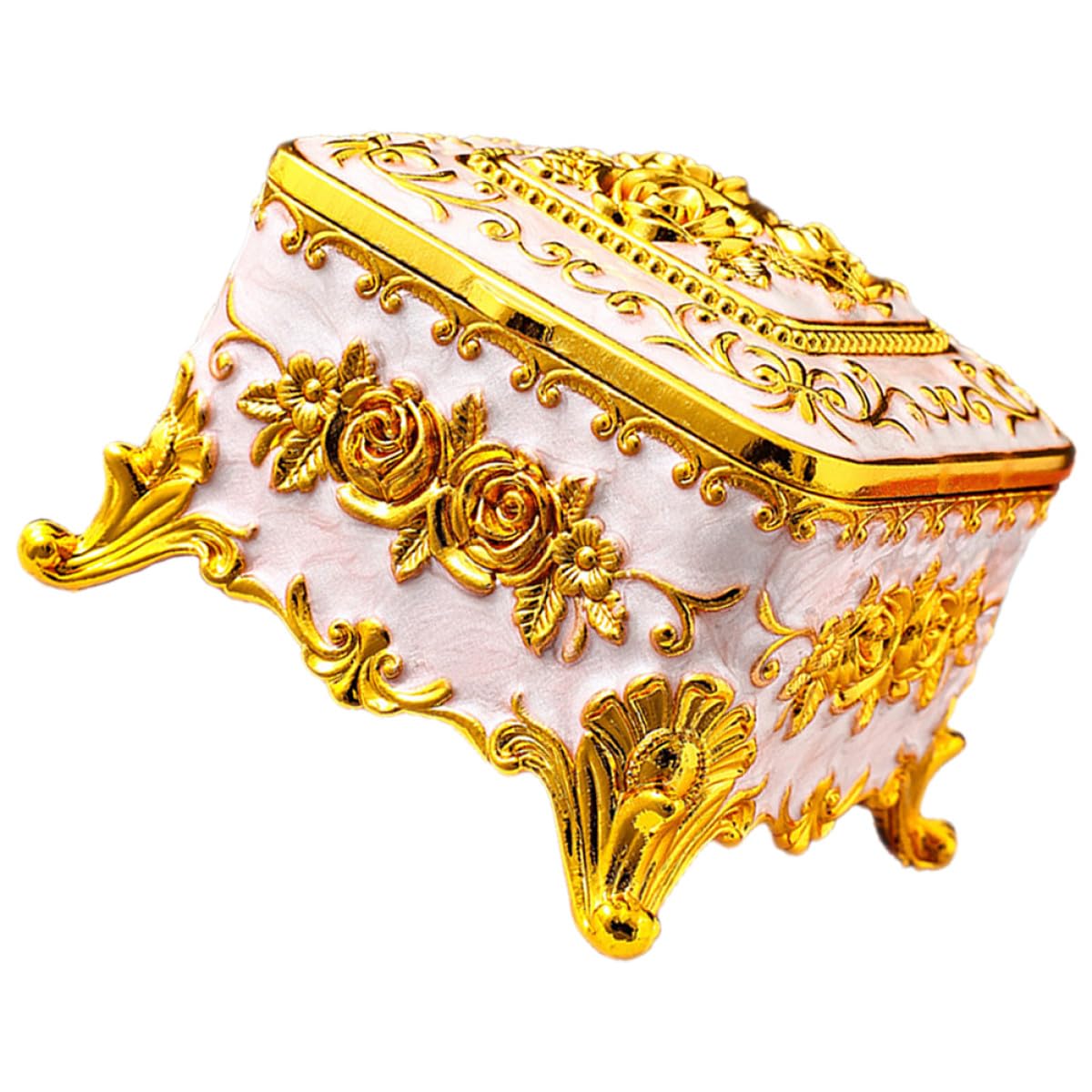 Lshtshf-ou Delicate Metal Jewelry Trinket Box Square Shape Storage Case Vintage Style Ring Earring Organizer For Home And Party Use